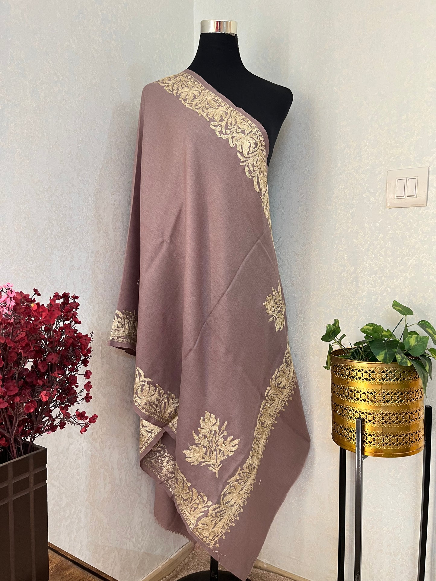 Faun Semi Pashmina Tilla Embroidered stole