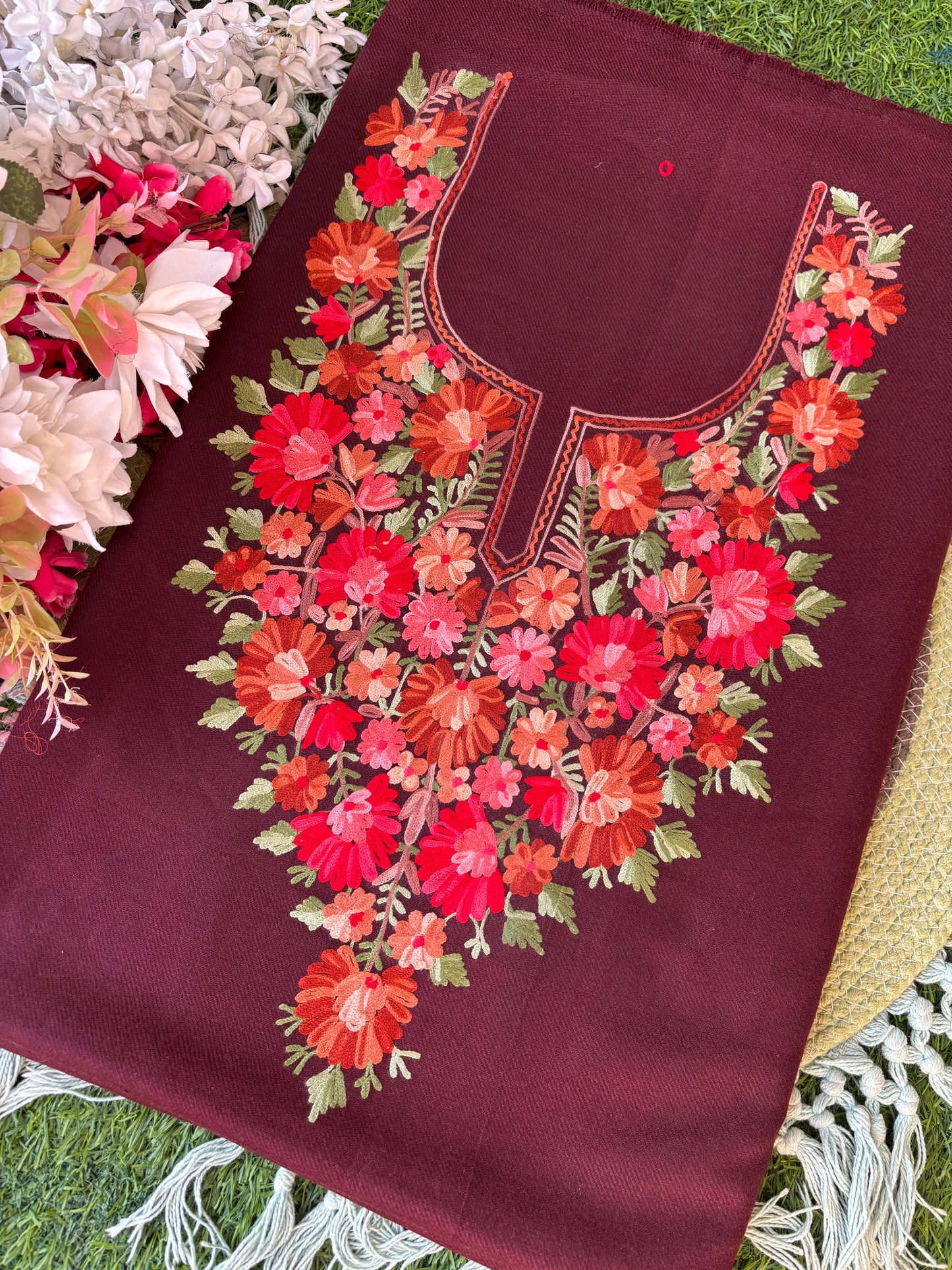 Brown Woollen Aari Embroidered 2pc suit 5mtr