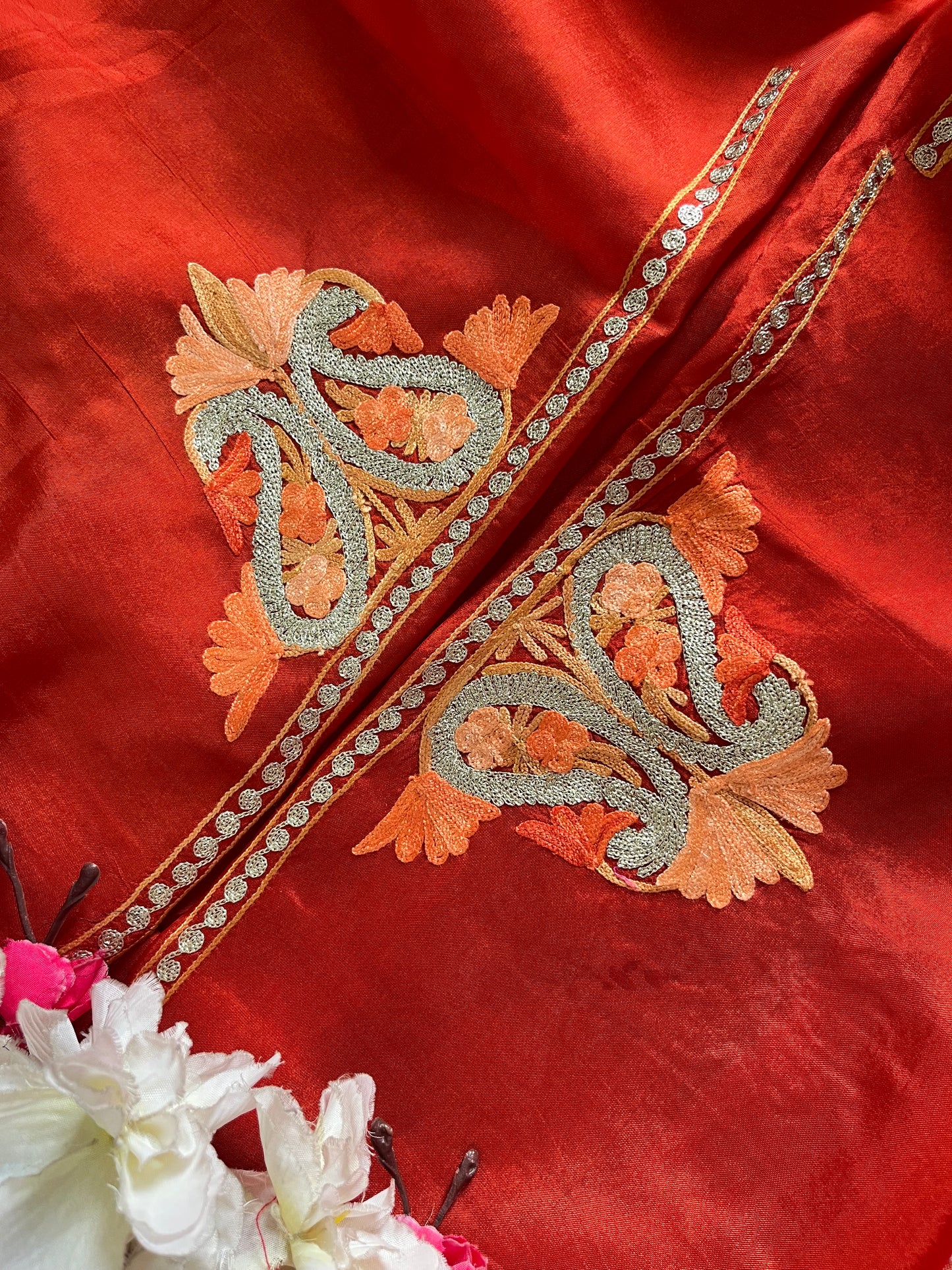 Rust Orange Opada Silk Kashmiri Suits