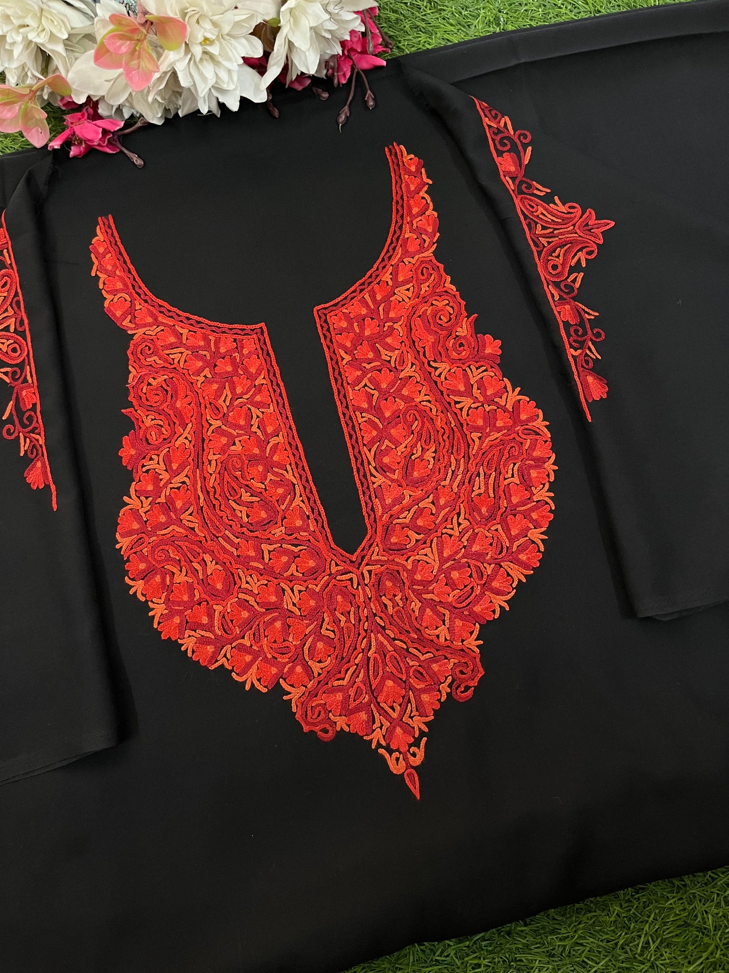 Black Cotton Two Piece Suit (Hand Embroidered)