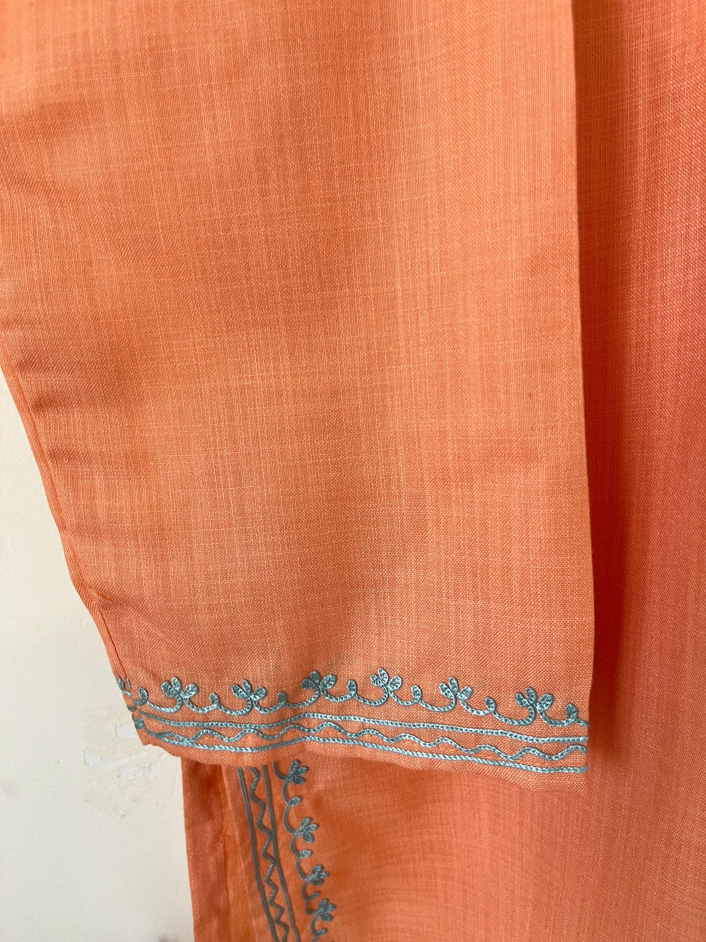 Soft Orange Cotton Aari Work Kurta