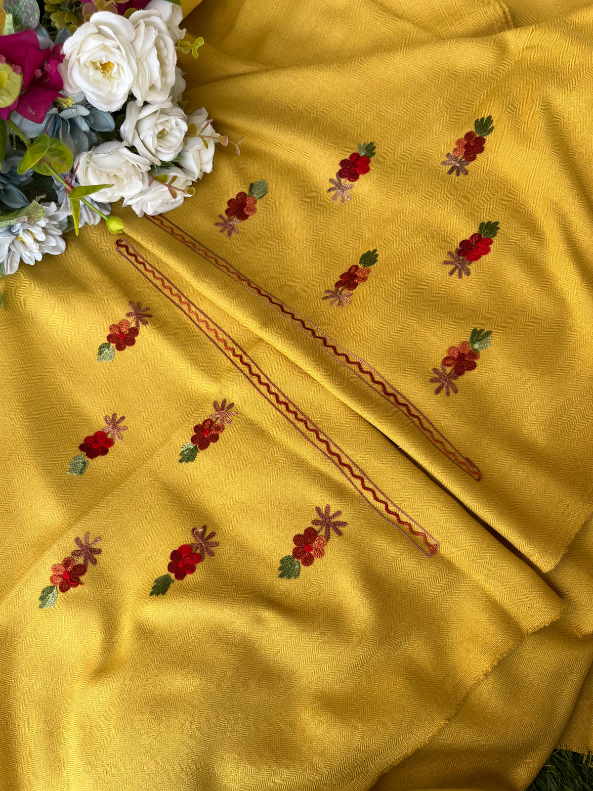 Yellow Woollen Aari Embroidered 3pc suit