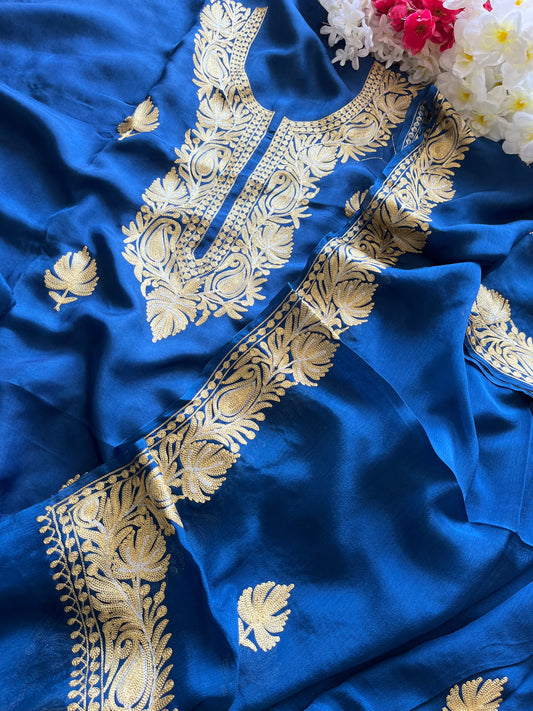 ‘Kalaa’ Royal Blue Opada Silk Tilla Embroidered Suit material (on Order)