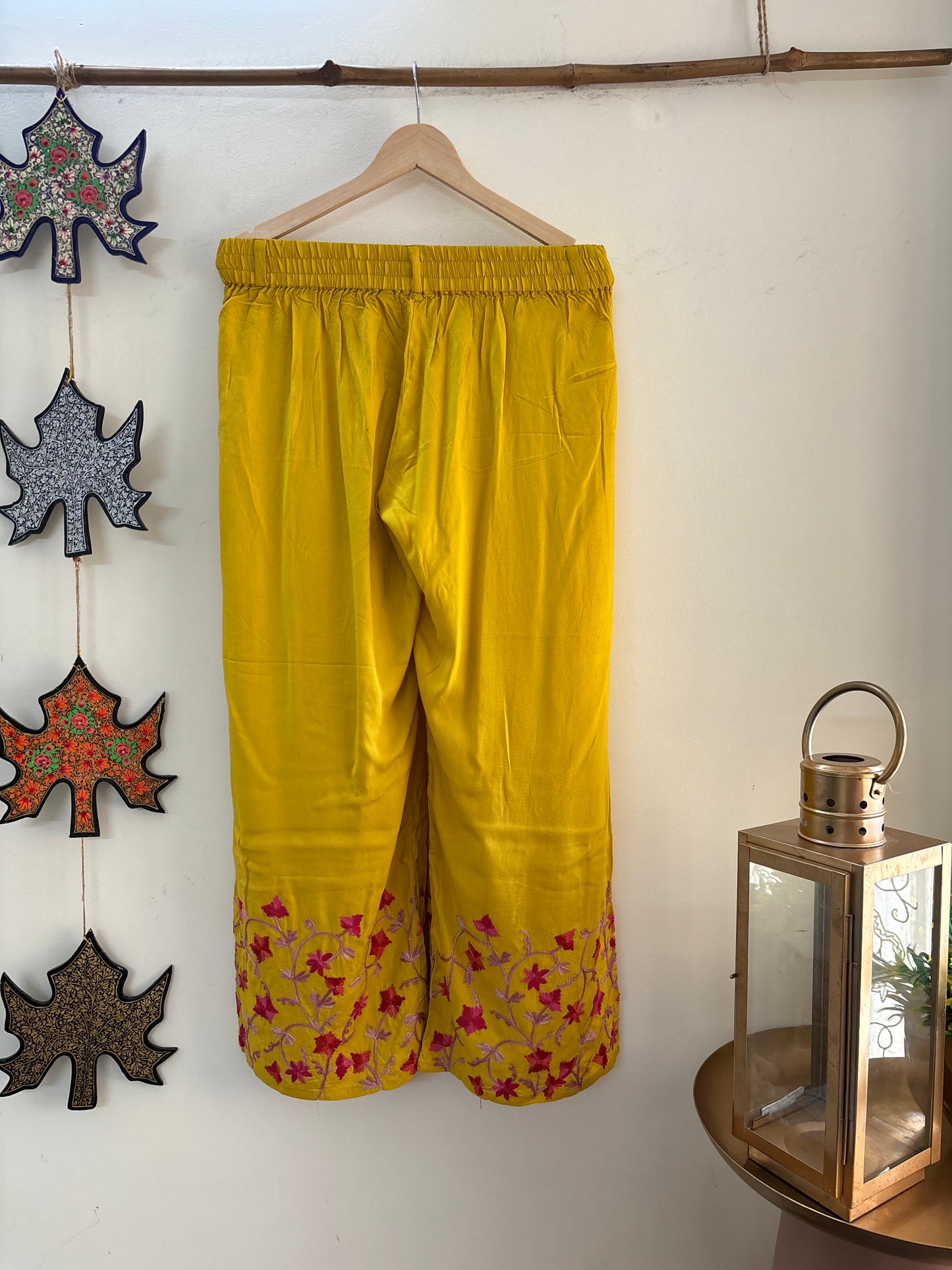 Women Mustard Yellow Aari Embroidered Palazzos