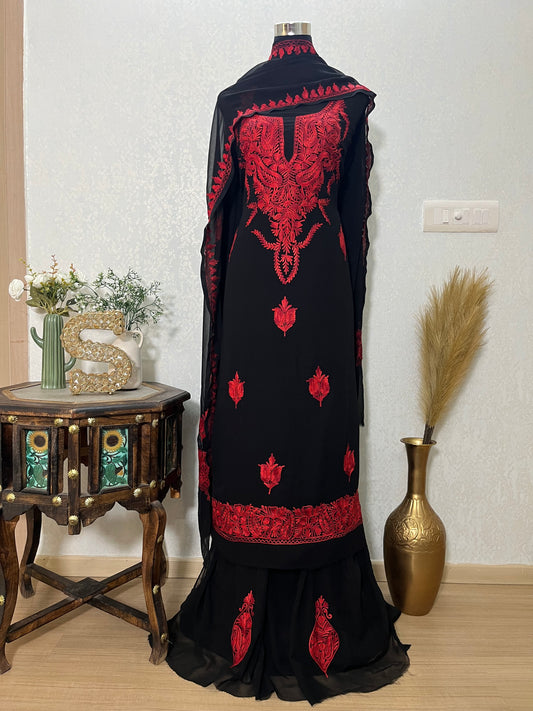 Georgette Black 3 Pc Kashmiri Suit