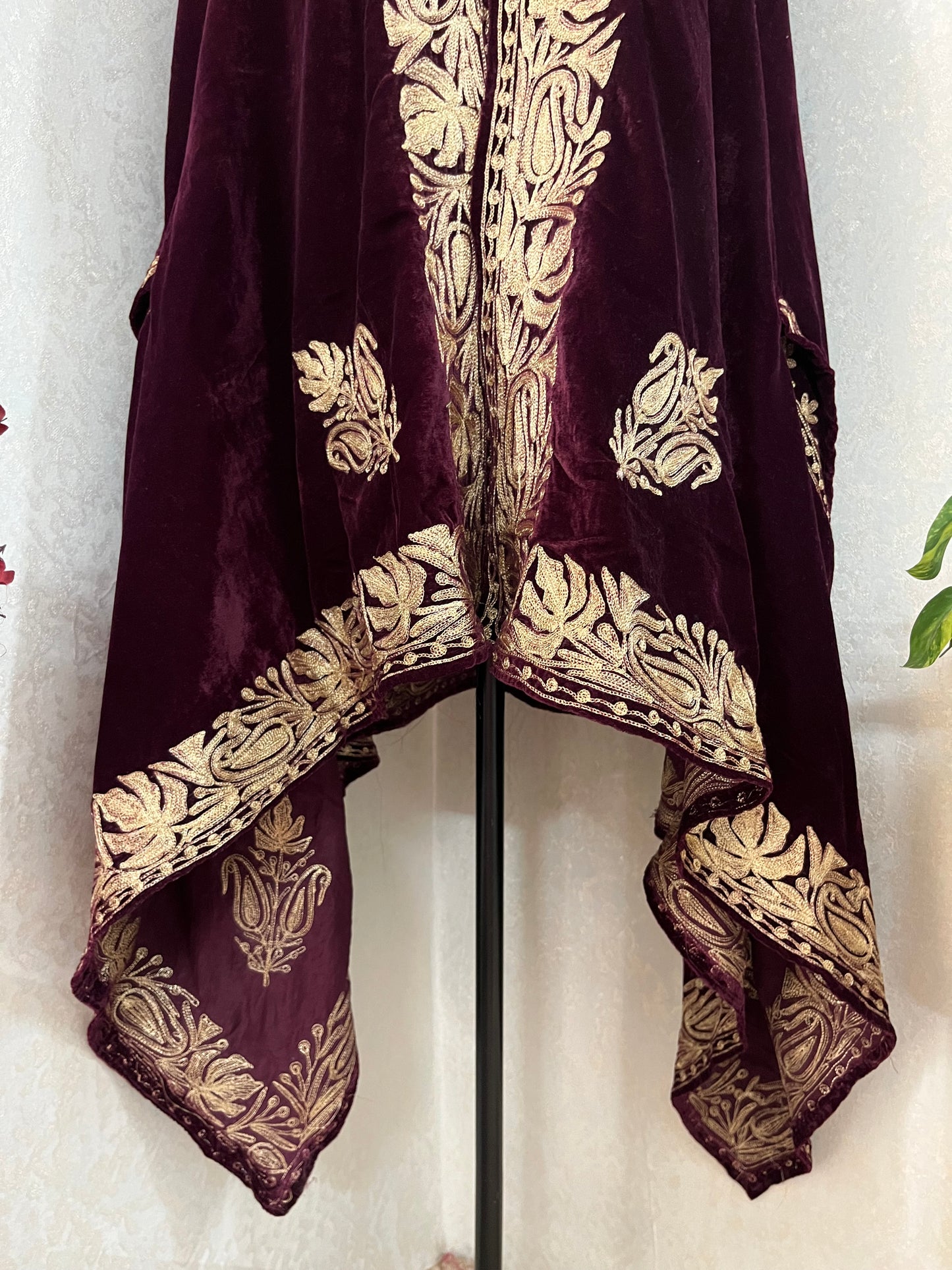Wine Tilla Embroidered Velvet Cape