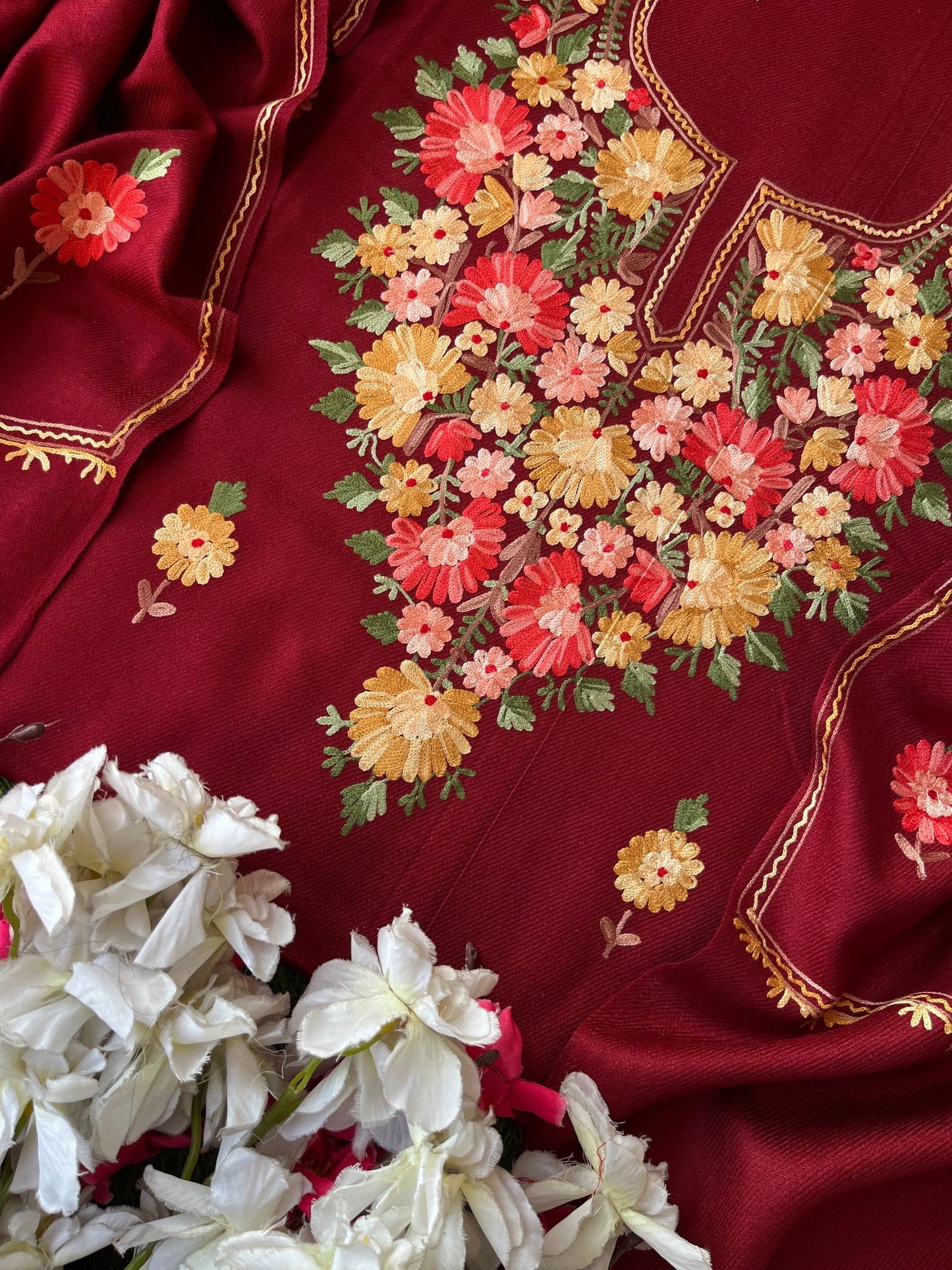 Maroon Woollen Aari Embroidered 3pc suit