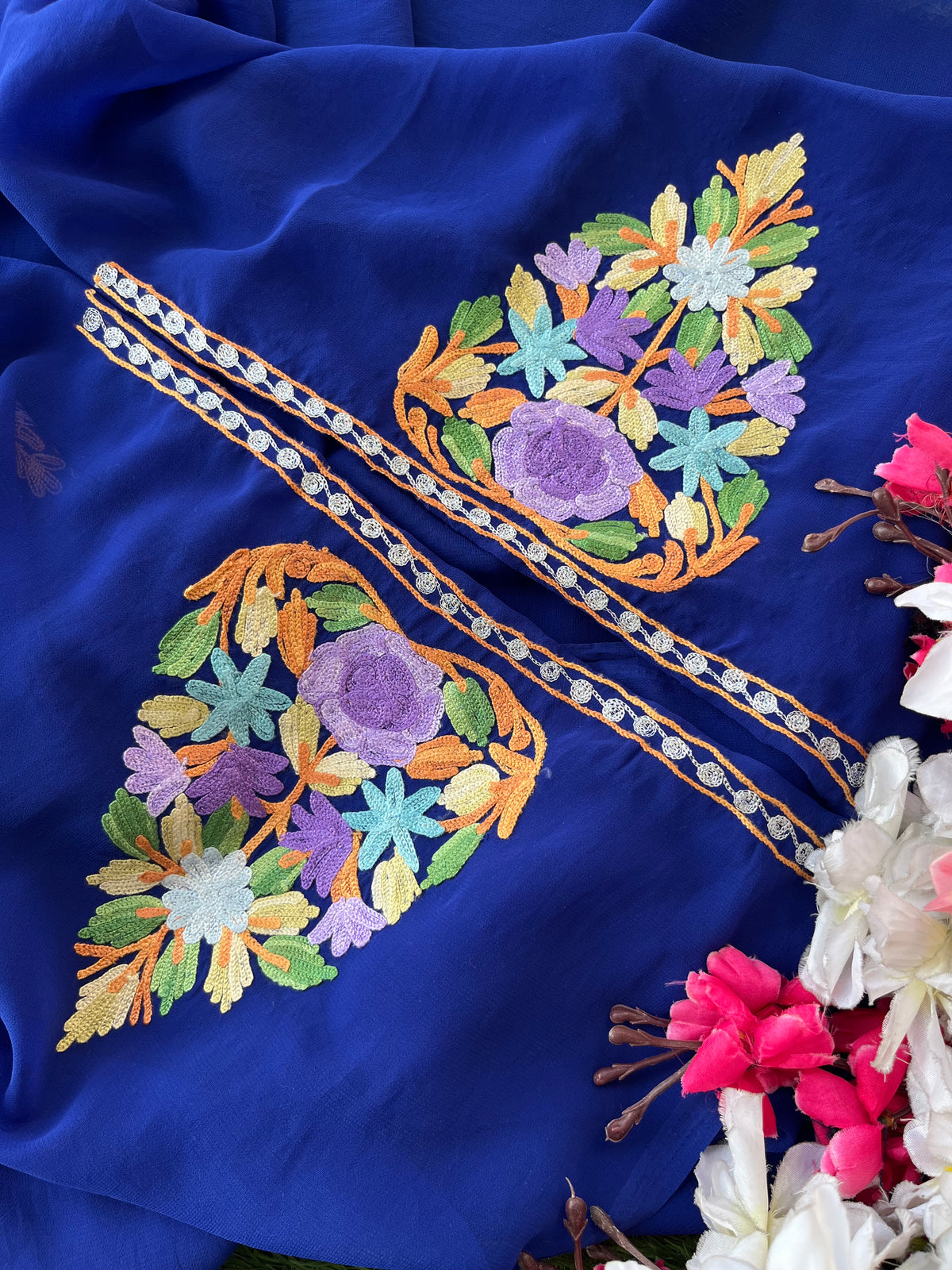 Georgette Electric Blue Aari Embroidered Suit set