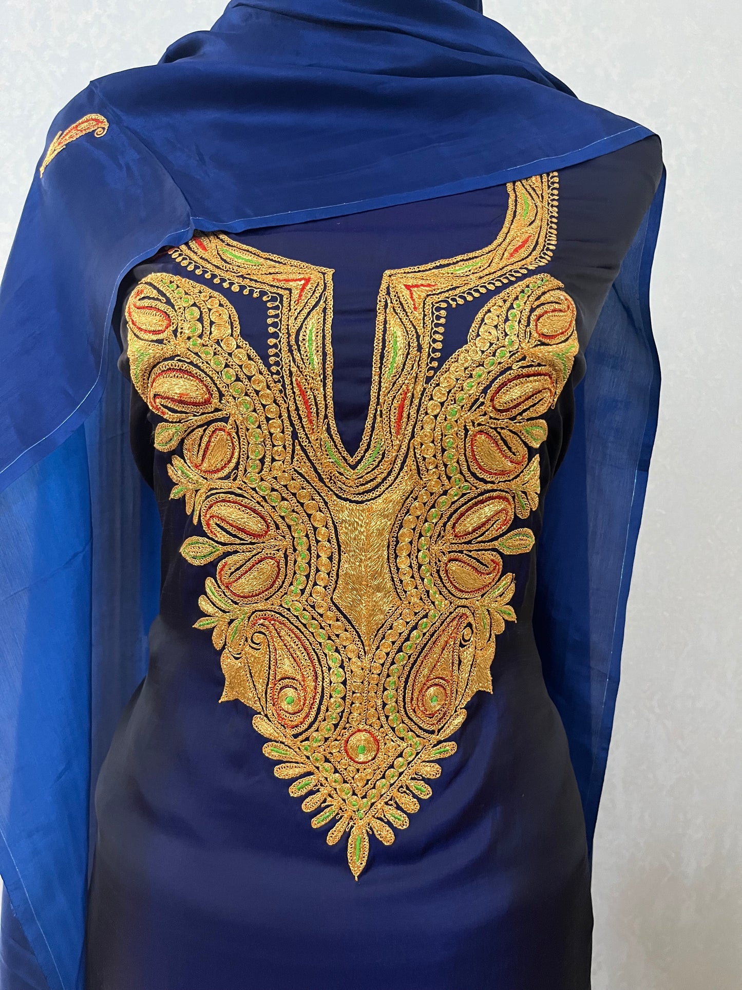 Royal Blue Silk Puff Tilla Embroidered Suit