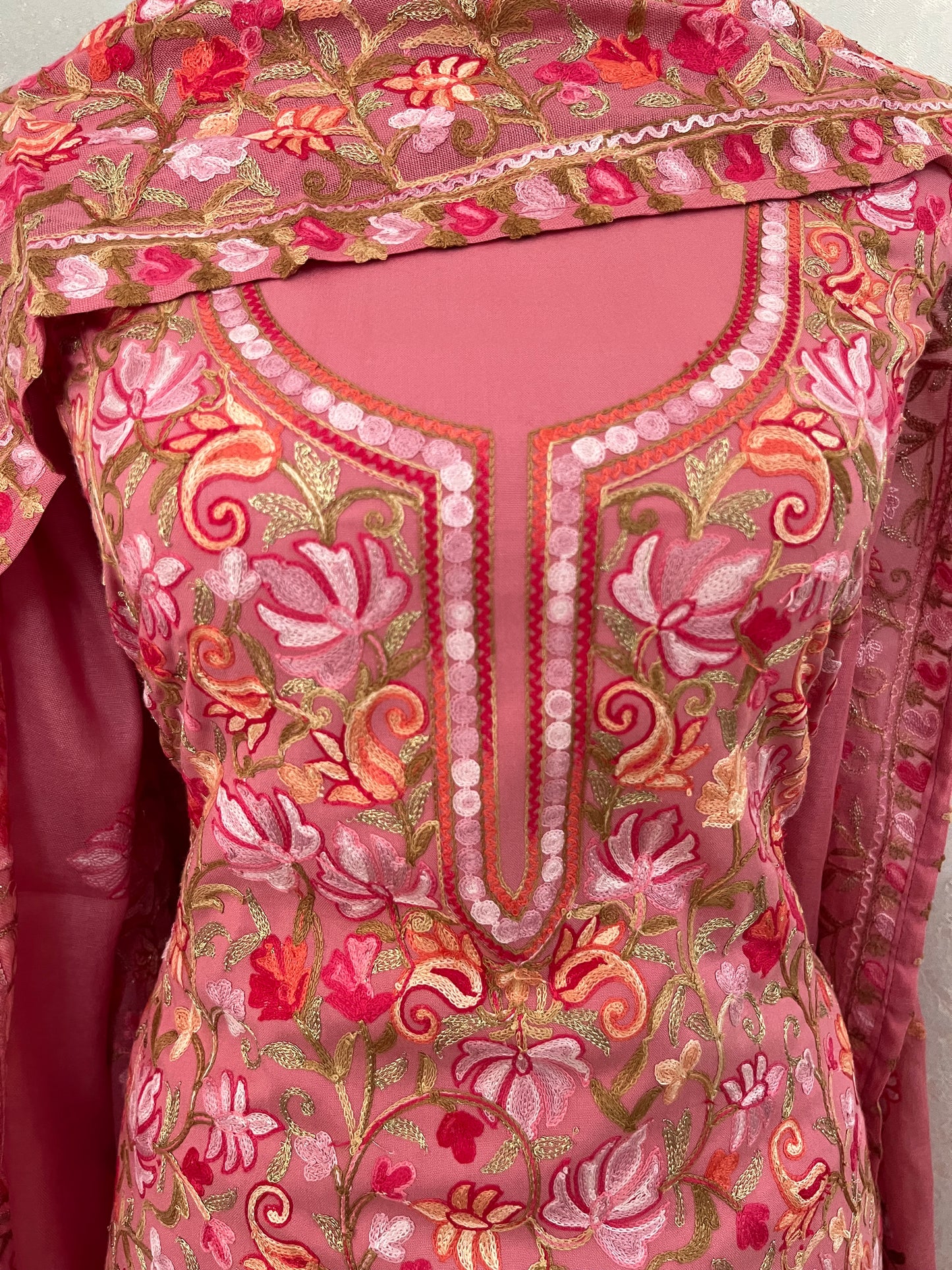 Pink Cotton Kashmiri Suit