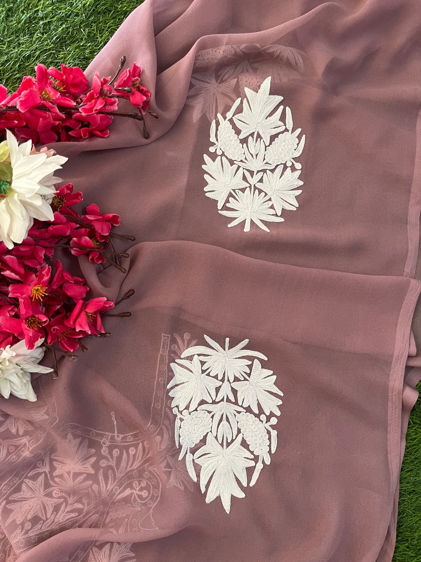 Lilac Georgette Kashmiri Kurta Material
