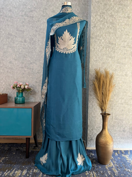 Teal Blue Sanam’ Tilla Kashmiri Silk Suit