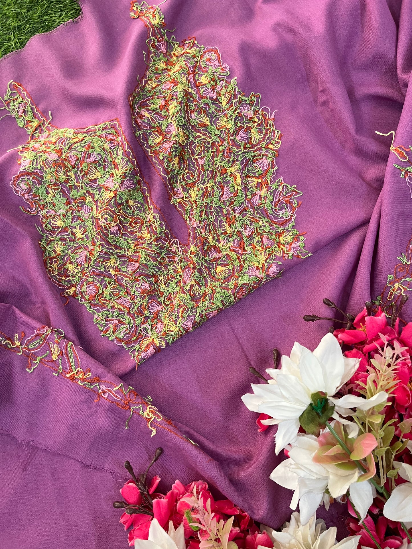 Soft Purple Cotton Two Piece Suit (Hand Embroidered)