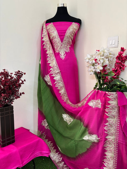 Sanam Hot Pink Silk Kashmiri Suit