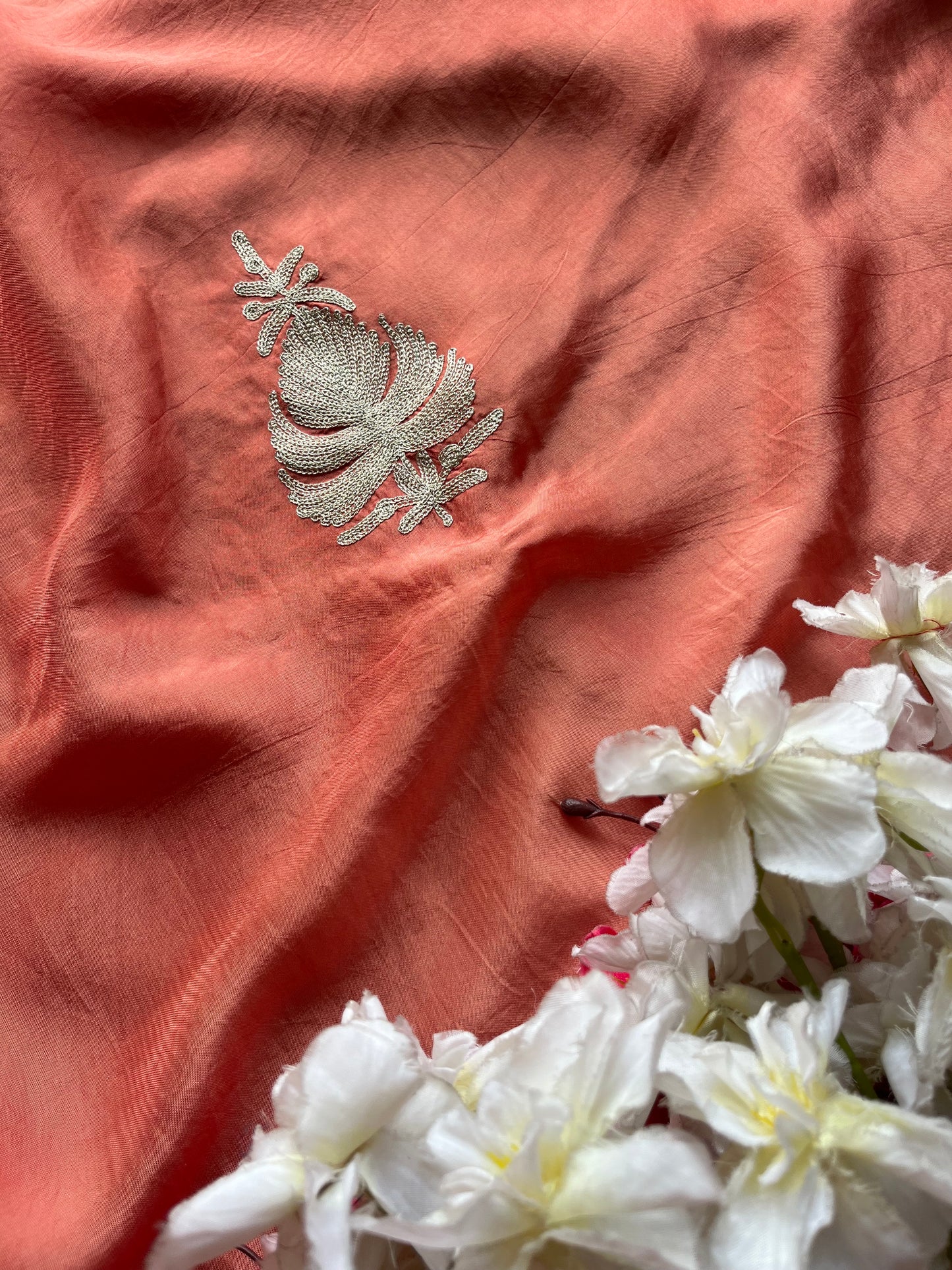 Peach Pink Silk Tilla Kashmiri Suit