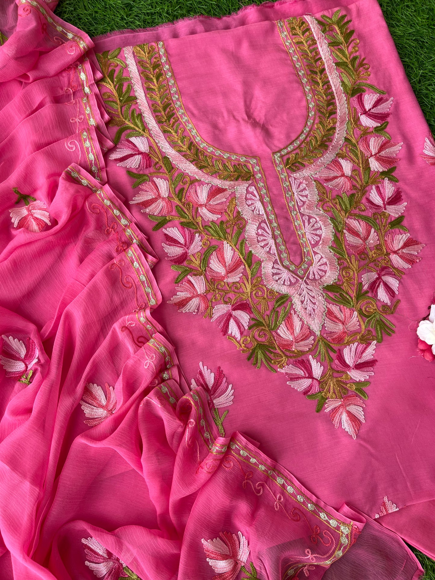 Candy Pink Muslin Cotton Aari Embroidered 3pc set