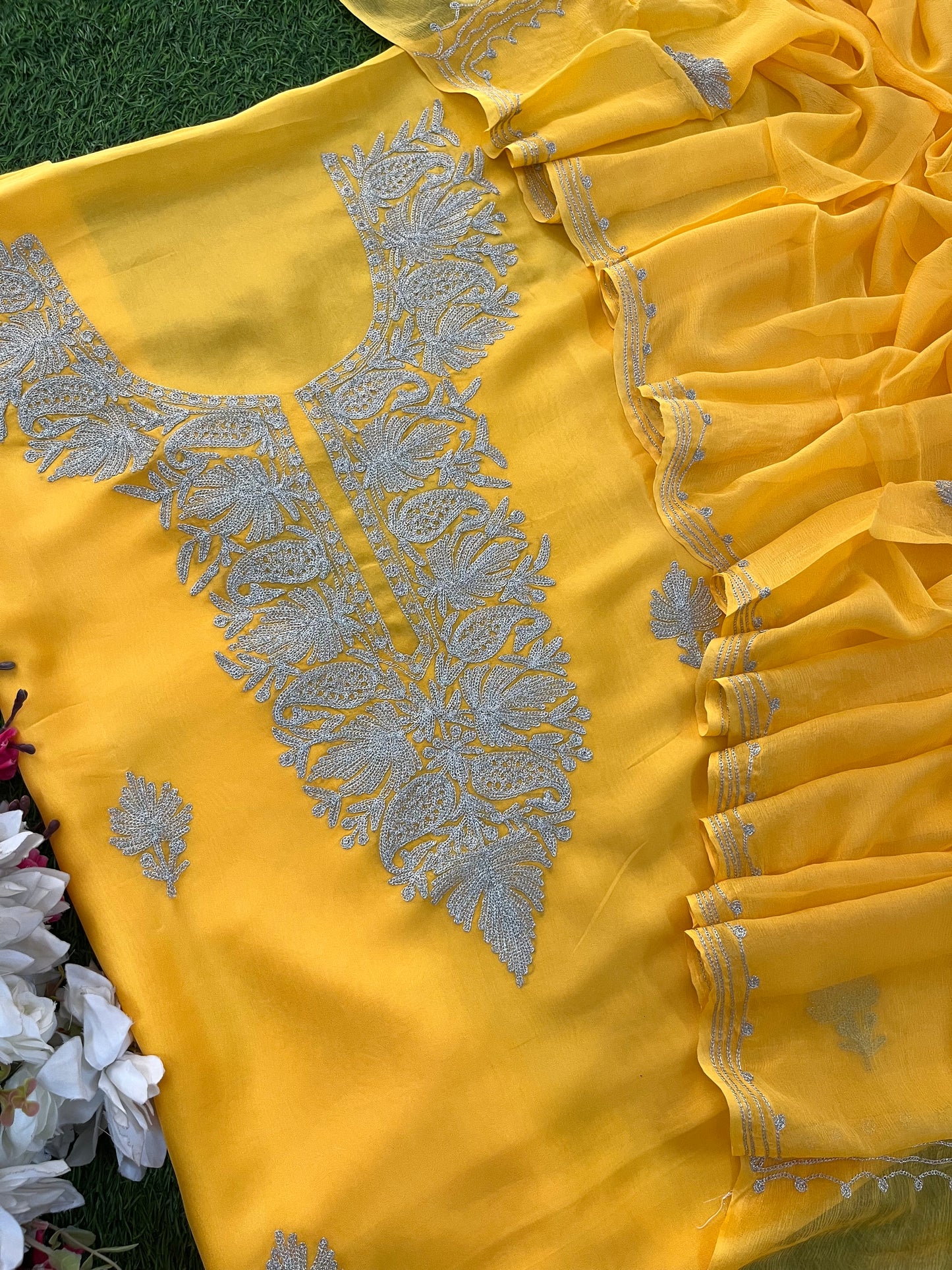 Yellow Silk Tilla Kashmiri Suit