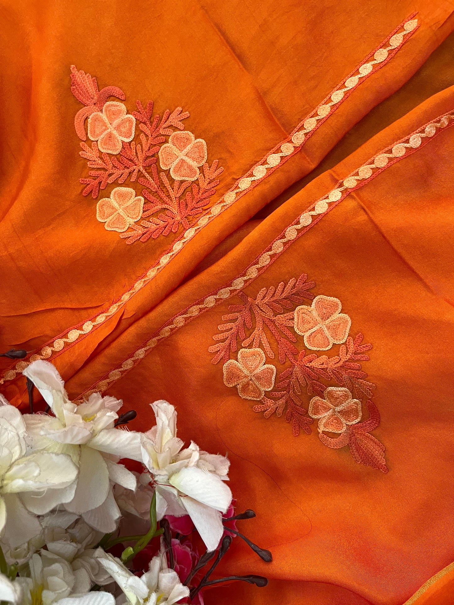 Orange Opada Silk Kashmiri Suit