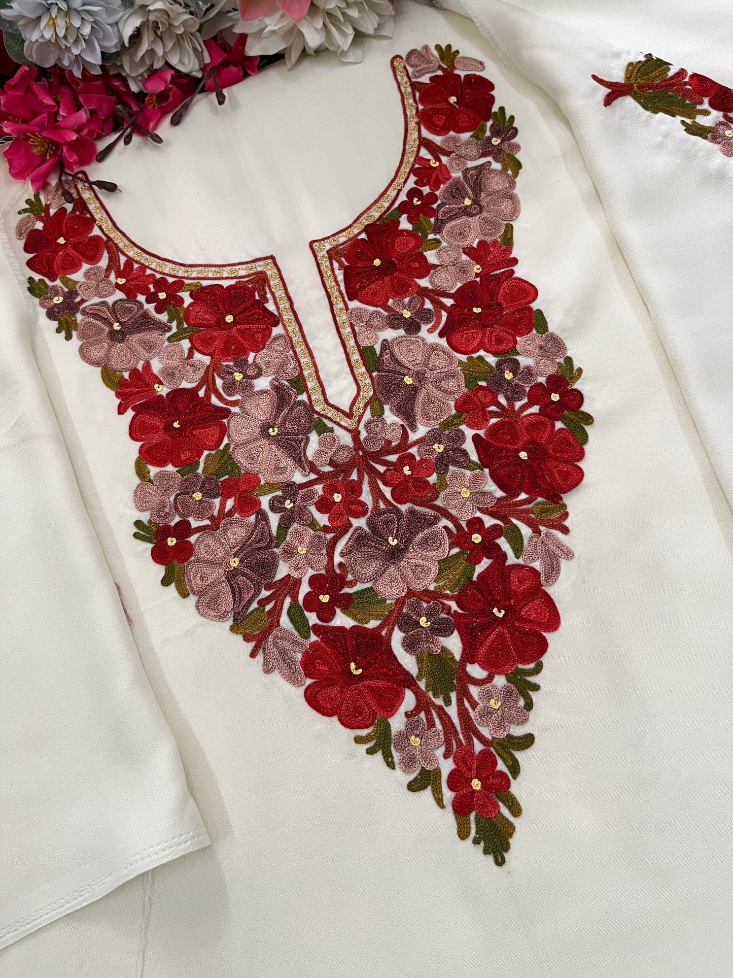 Off White Cotton Cord Set (Aari Embroidered)