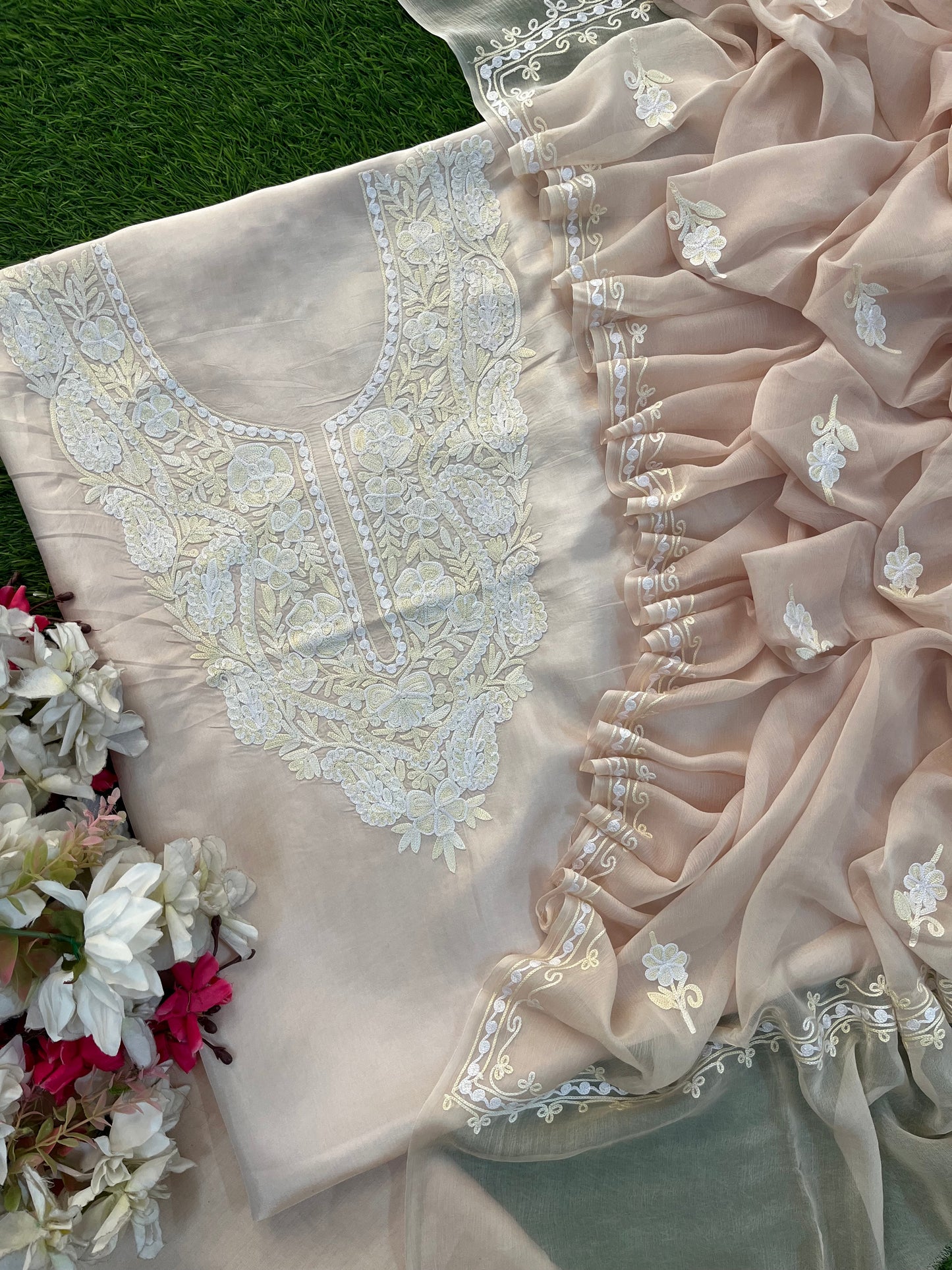 Ivory Opada Silk Kashmiri Suit
