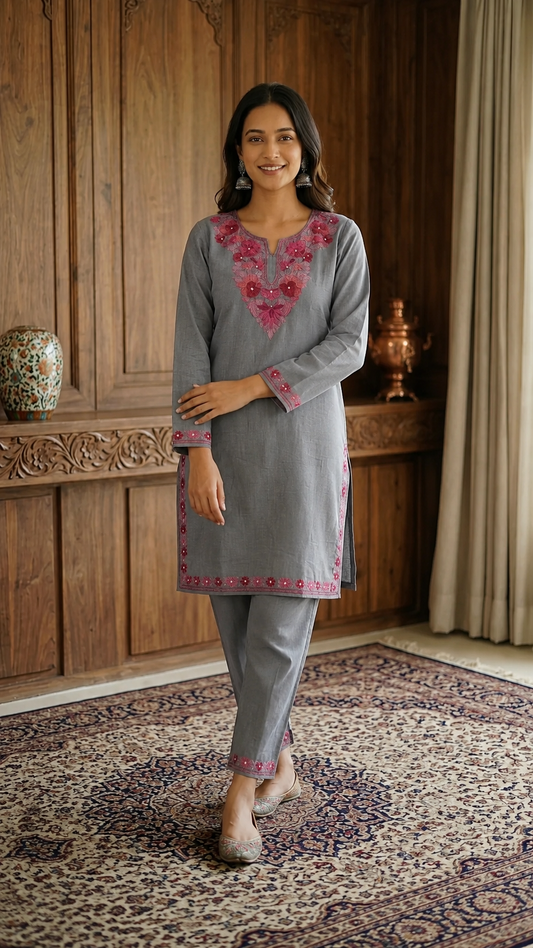English Grey Cotton Stitched Co-ord Set (42)