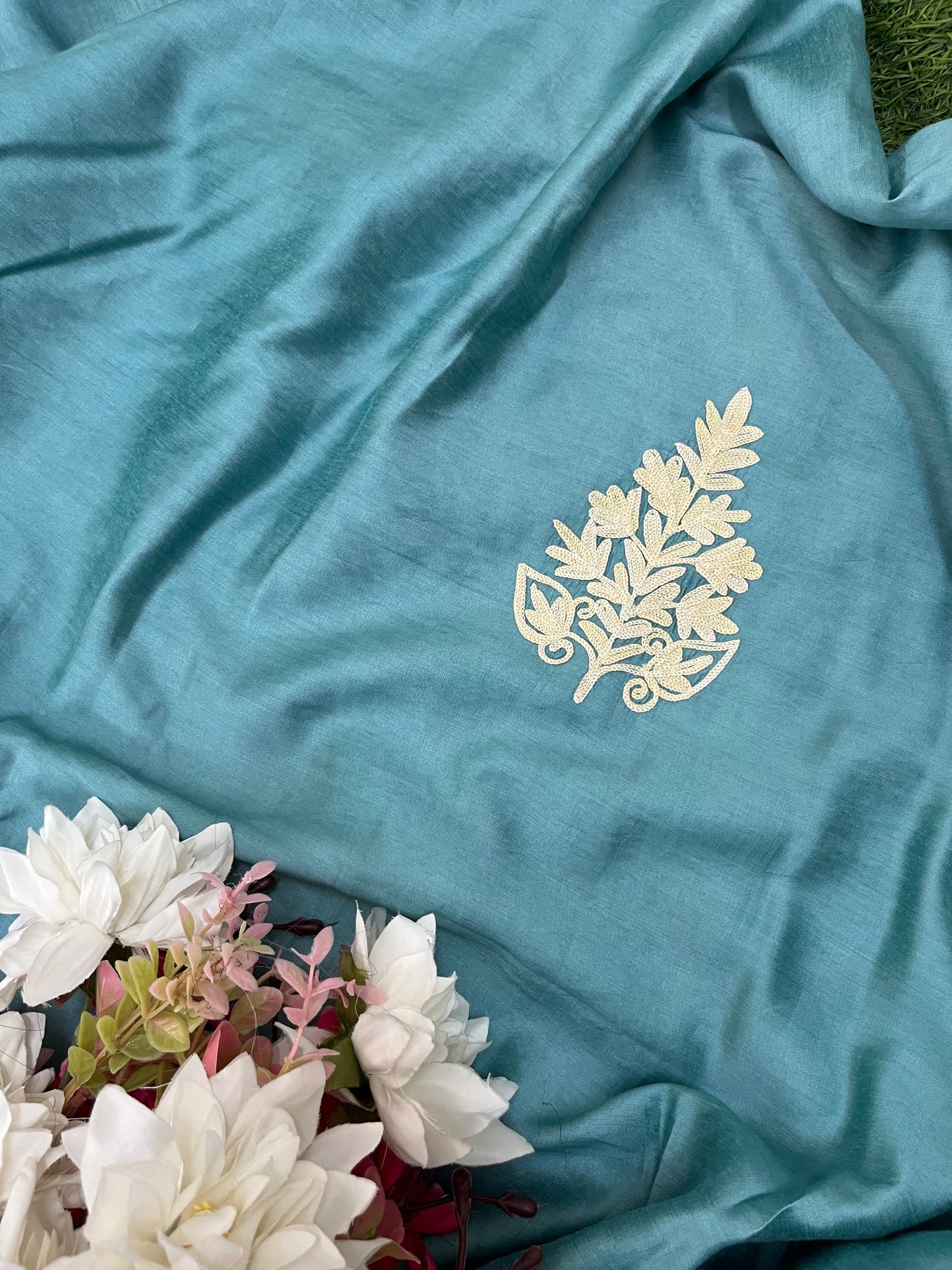 Soft Blue Chanderi Silk Kashmiri Suit
