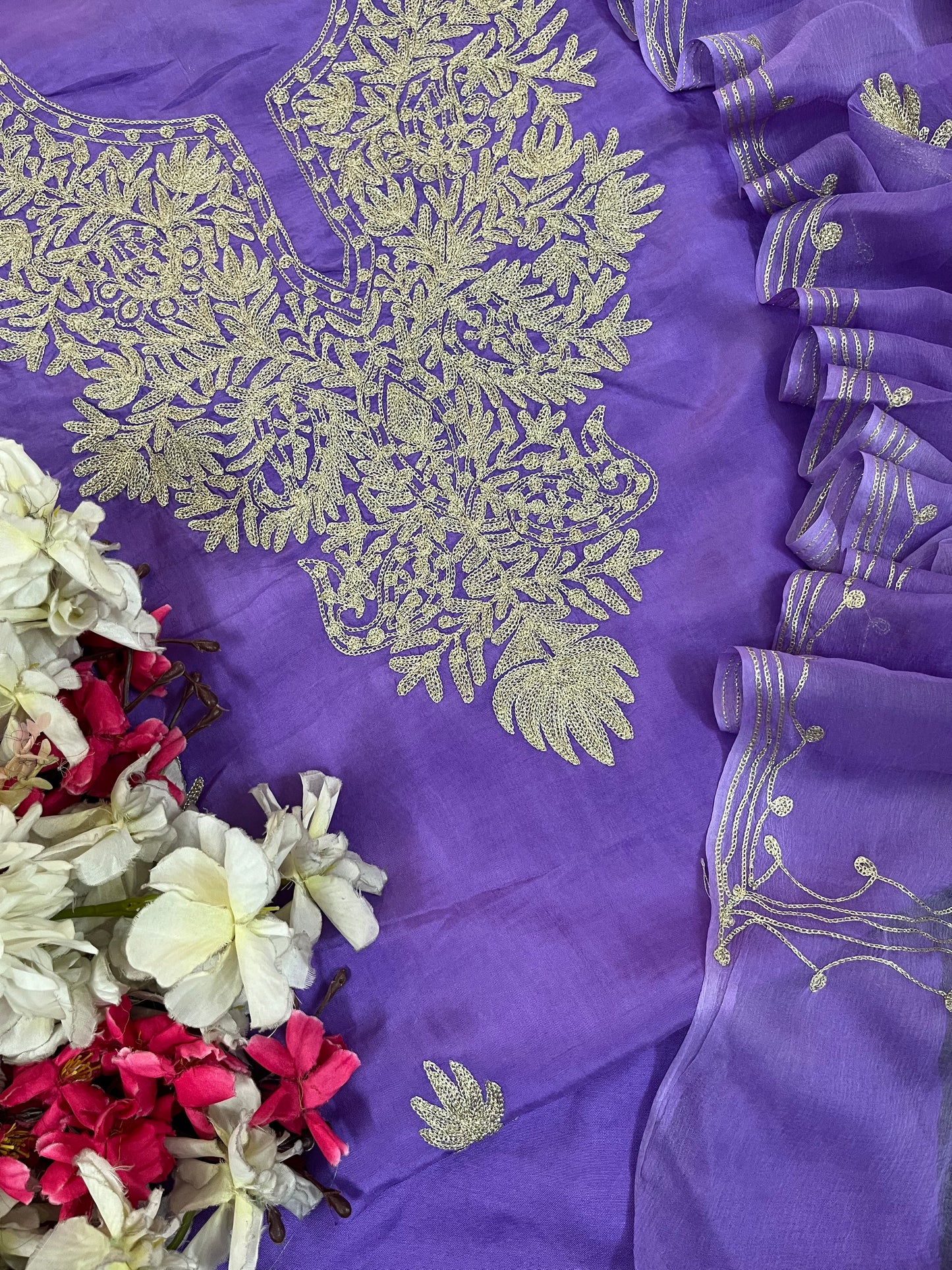 Soft Purple Silk Tilla Kashmiri Suit