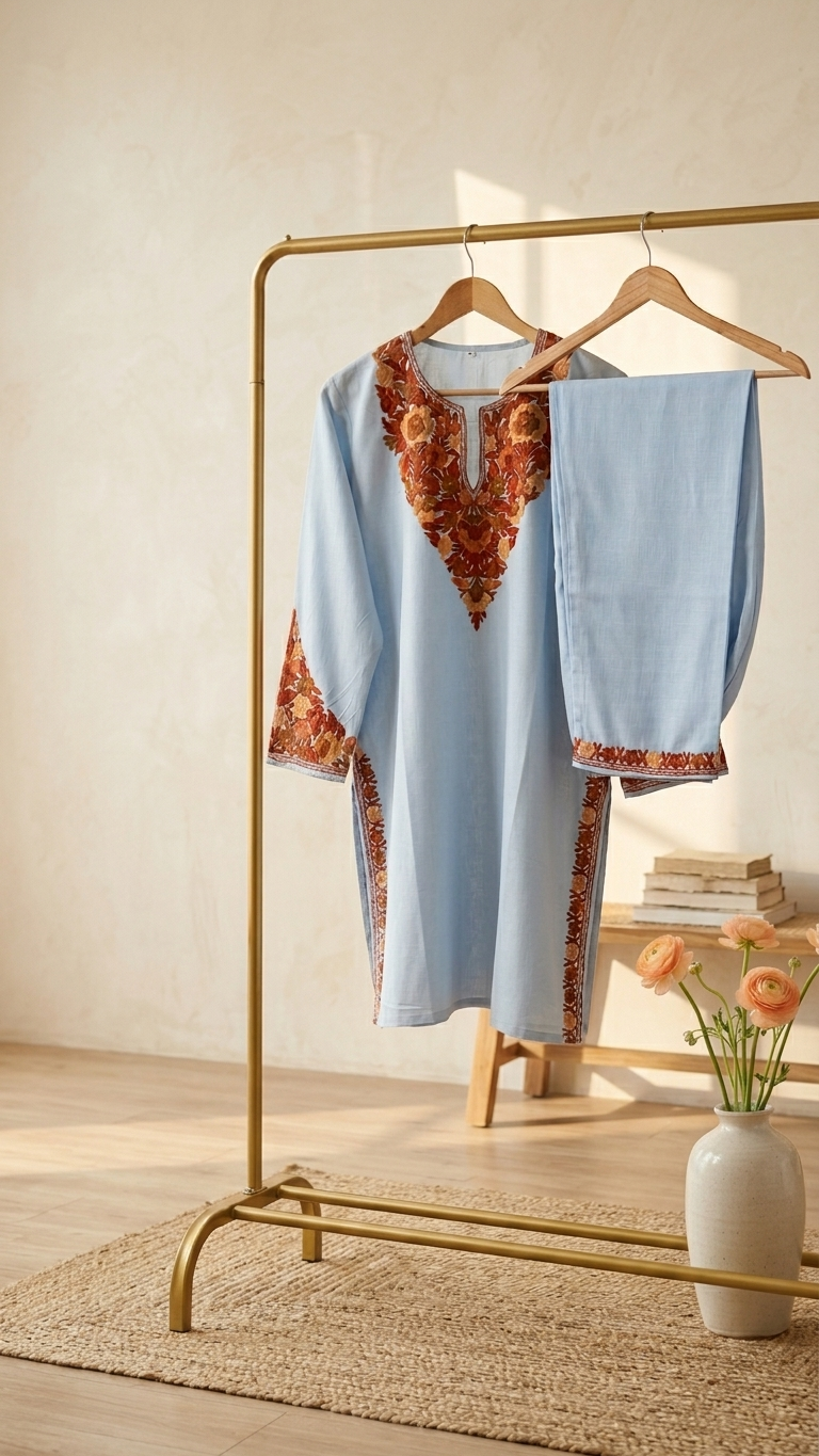 Ice Blue Cotton Stitched Co-ord Set (42)