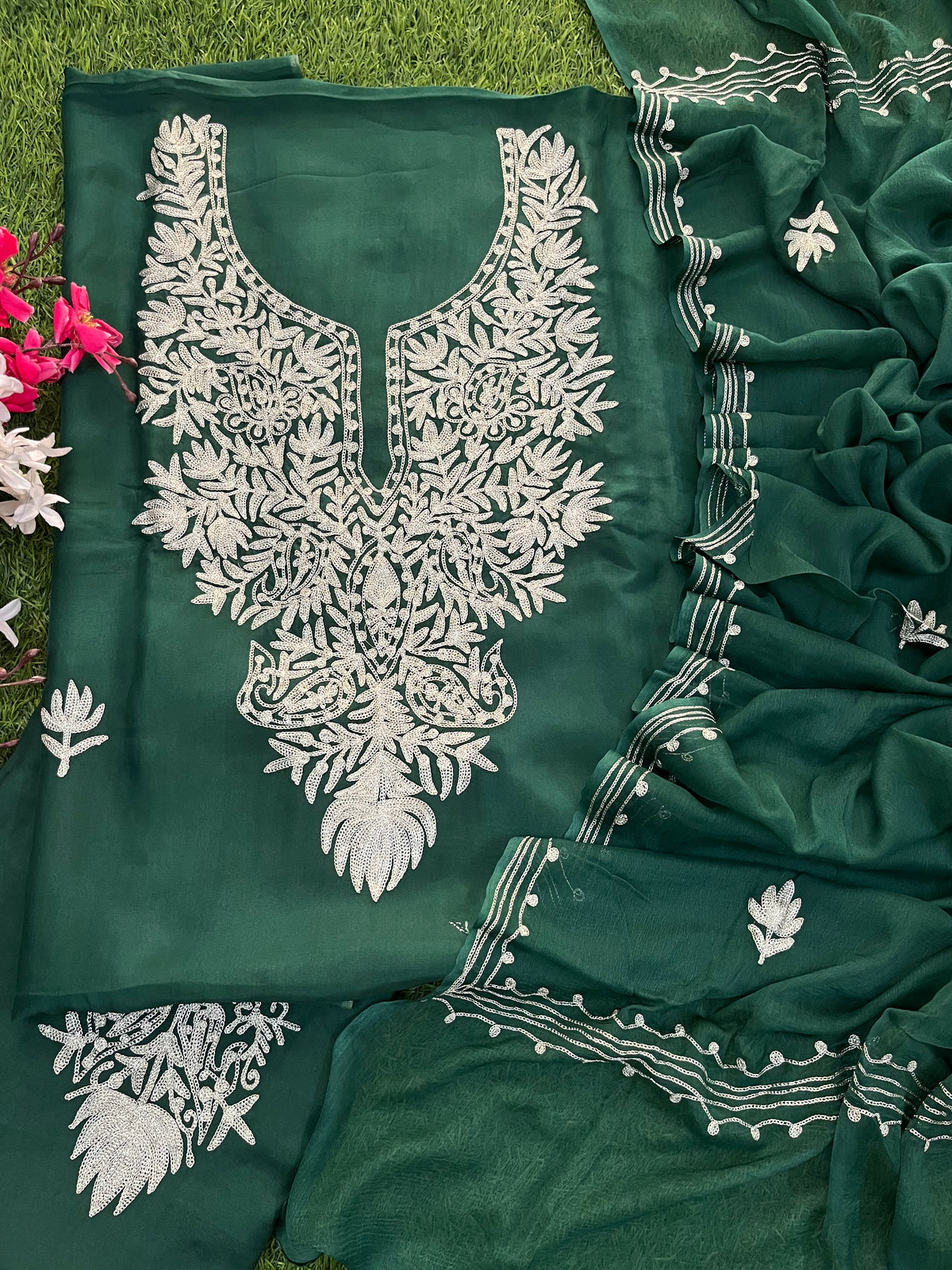 Green Silk Tilla Kashmiri Suit