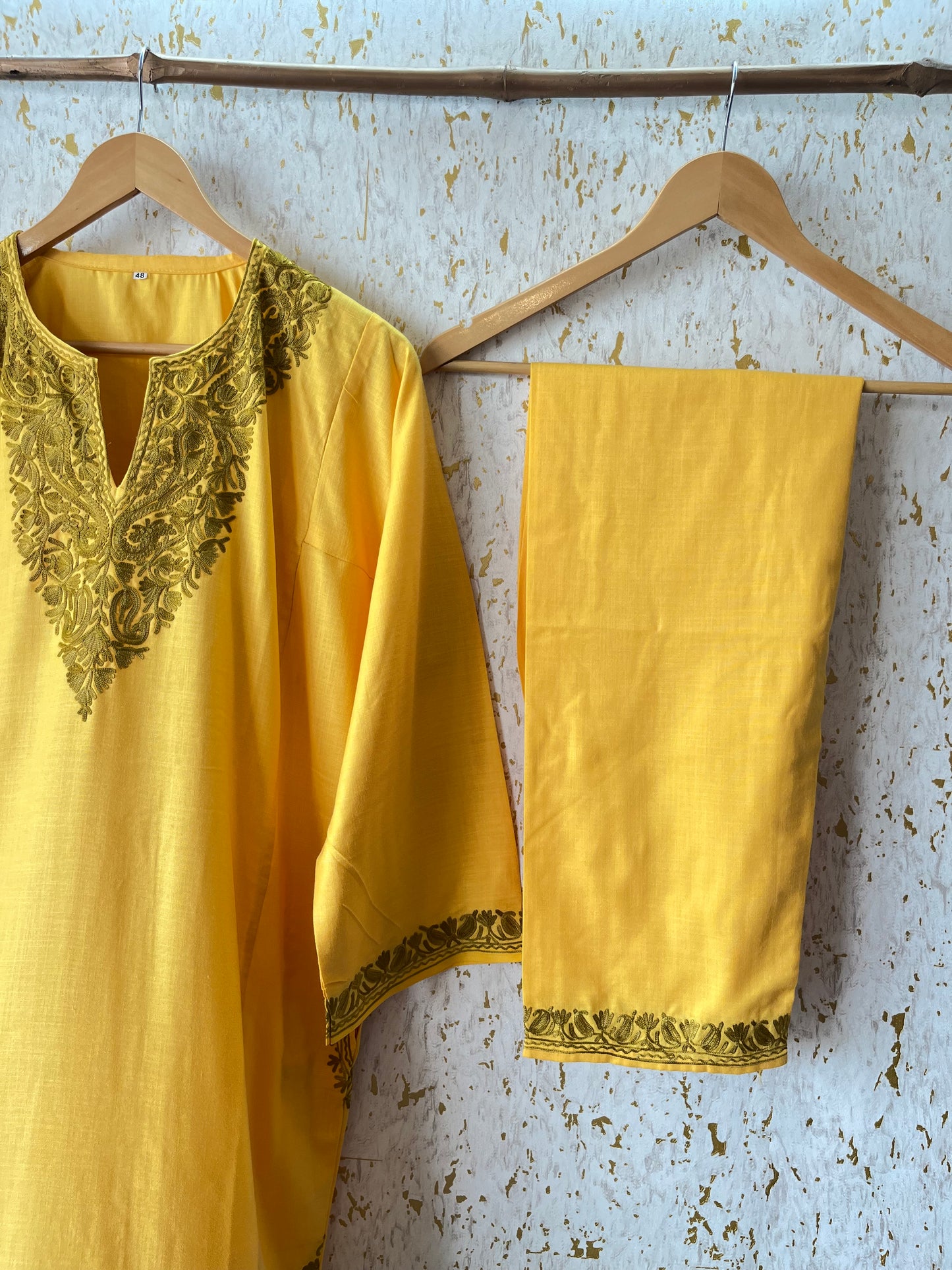 Yellow Cotton Pheran Set (Free Size)