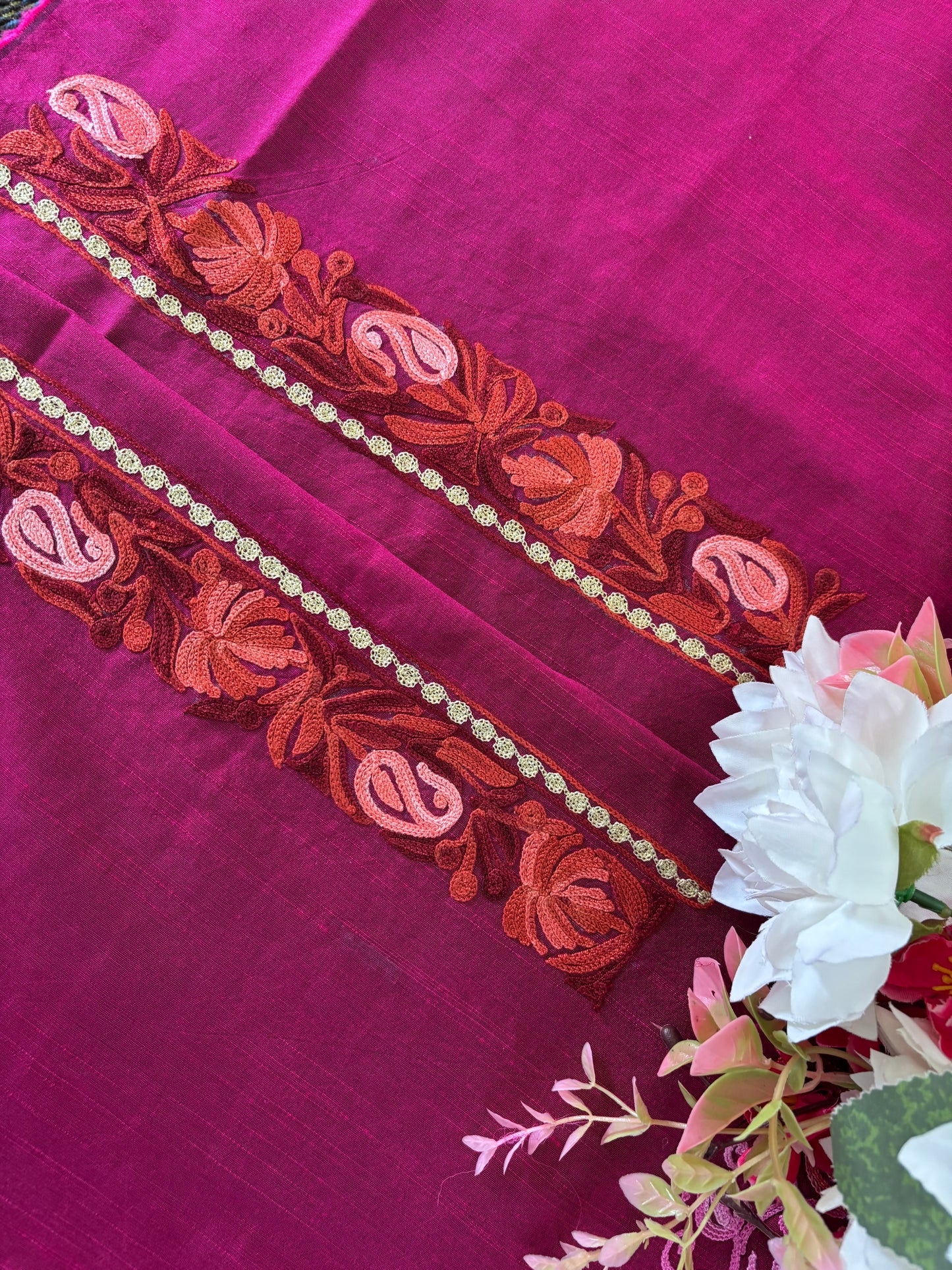 Cotton Hot Pink  Aari Embroidered Kurta Pant Set
