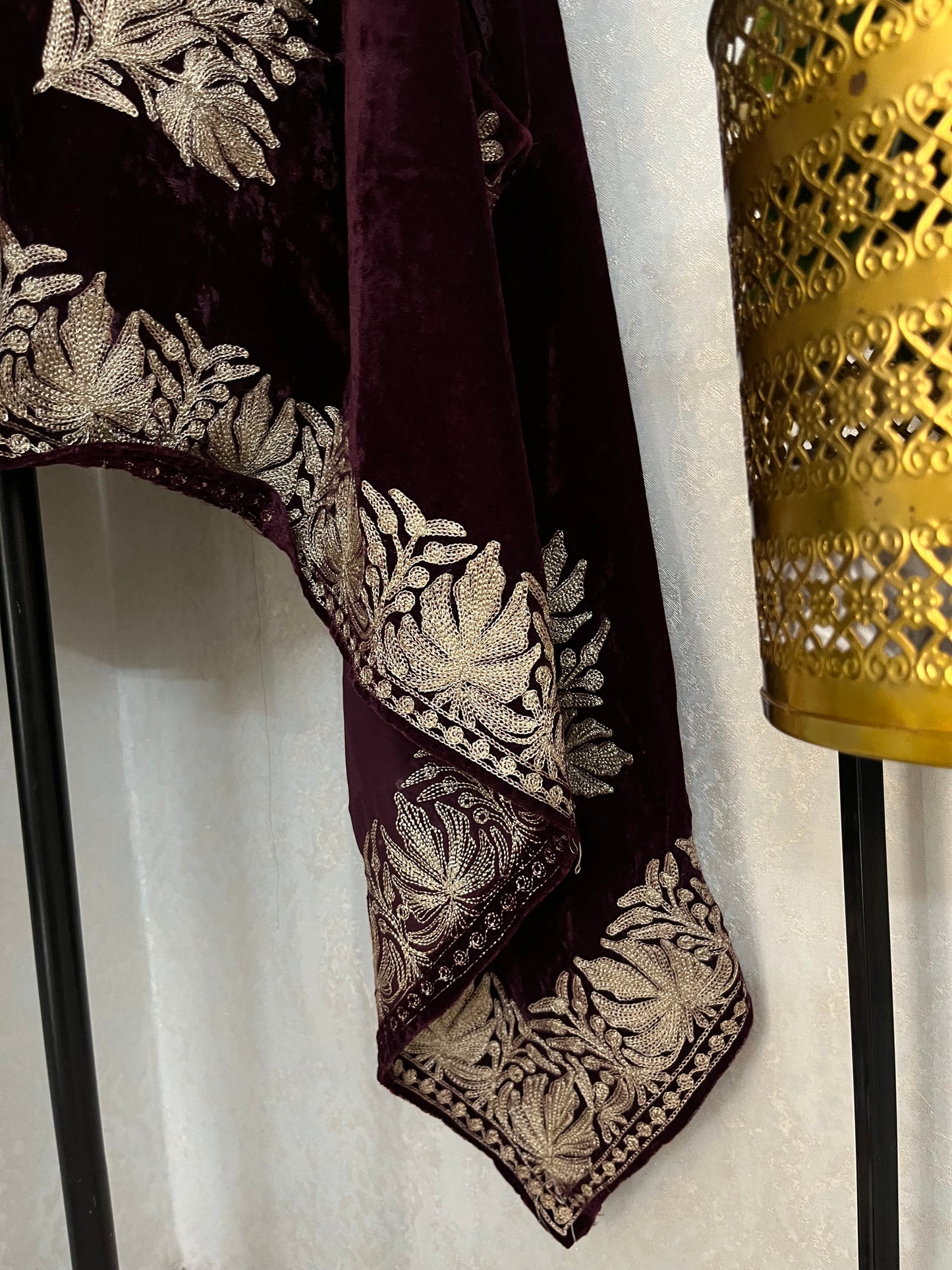 Wine Tilla Embroidered Velvet Cape