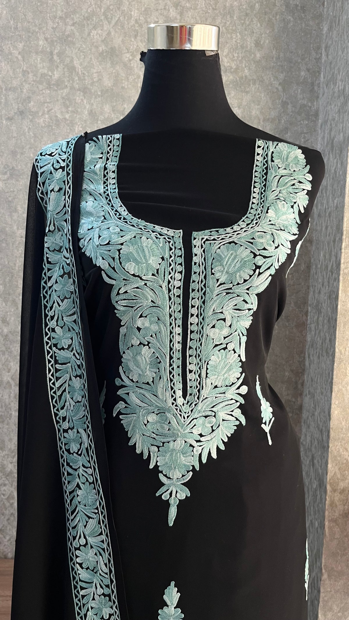Georgette Black 3 Pc Kashmiri Suit