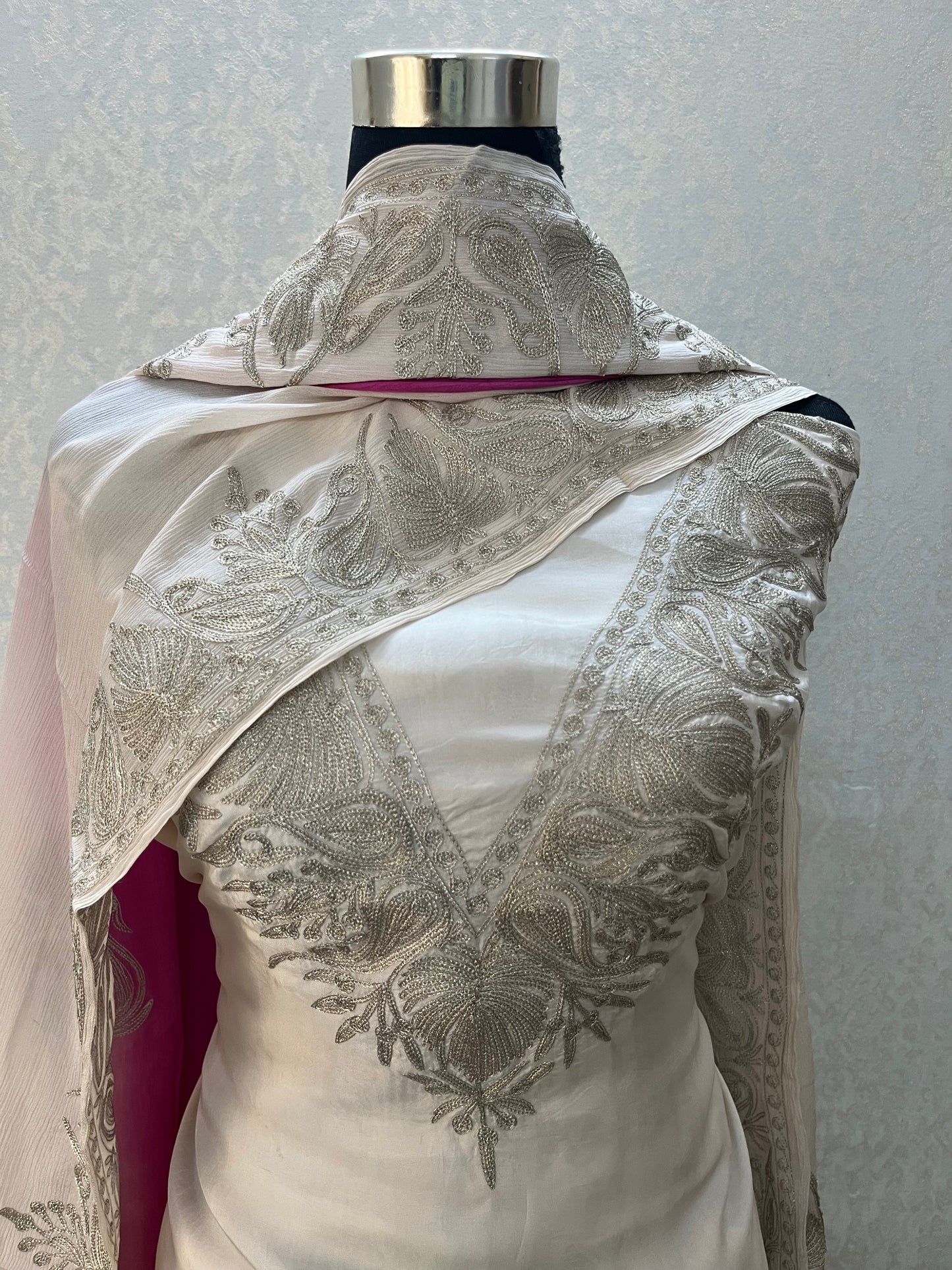 Ivory Sanam Silk Kashmiri Suit