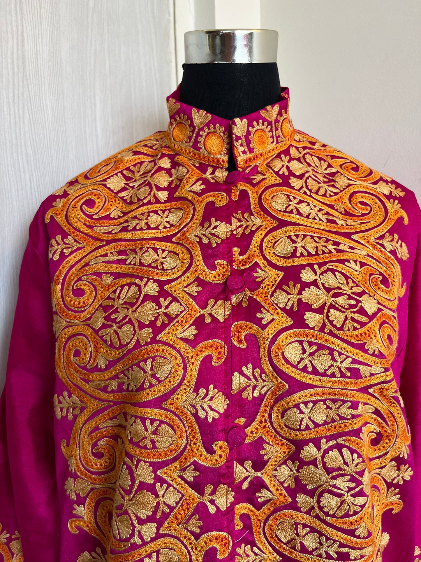 Hot Pink Aari  Embroidered Silk Jacket XL/XXL