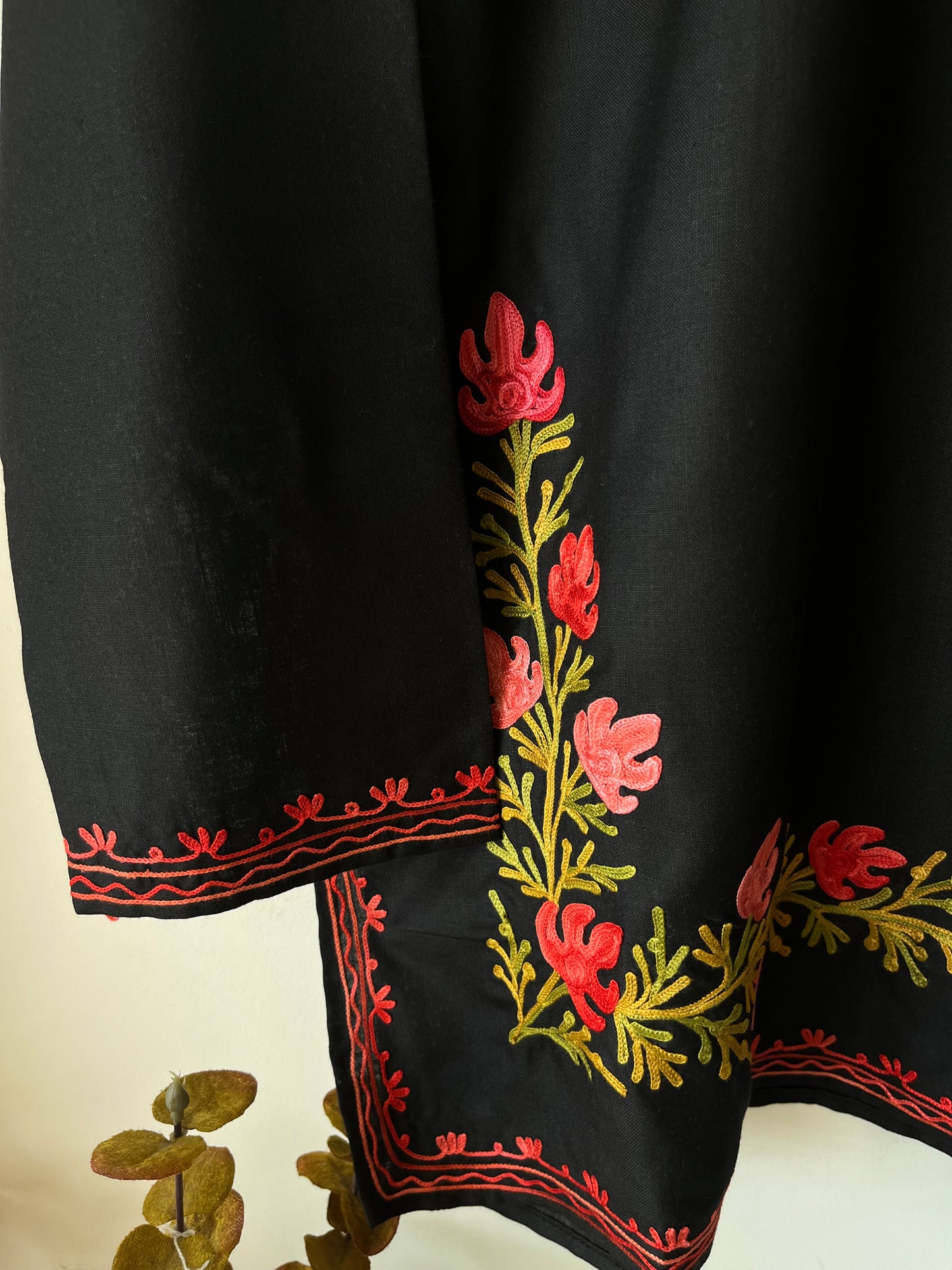 Black Cotton Aari Work Kurta