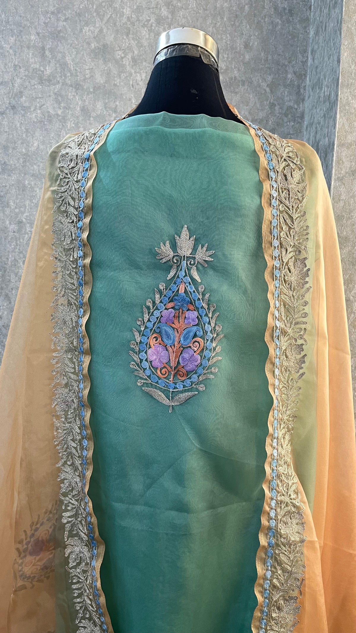 Soft Green Tissue Kashmiri Suit