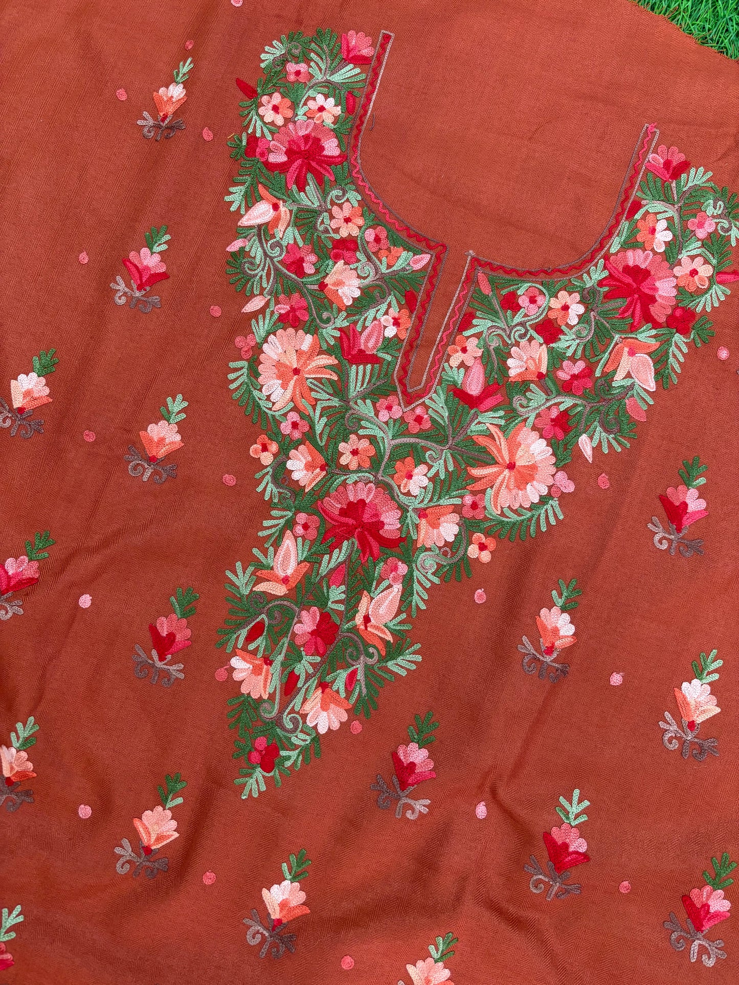 Rust Woollen Aari Embroidered 3pc suit