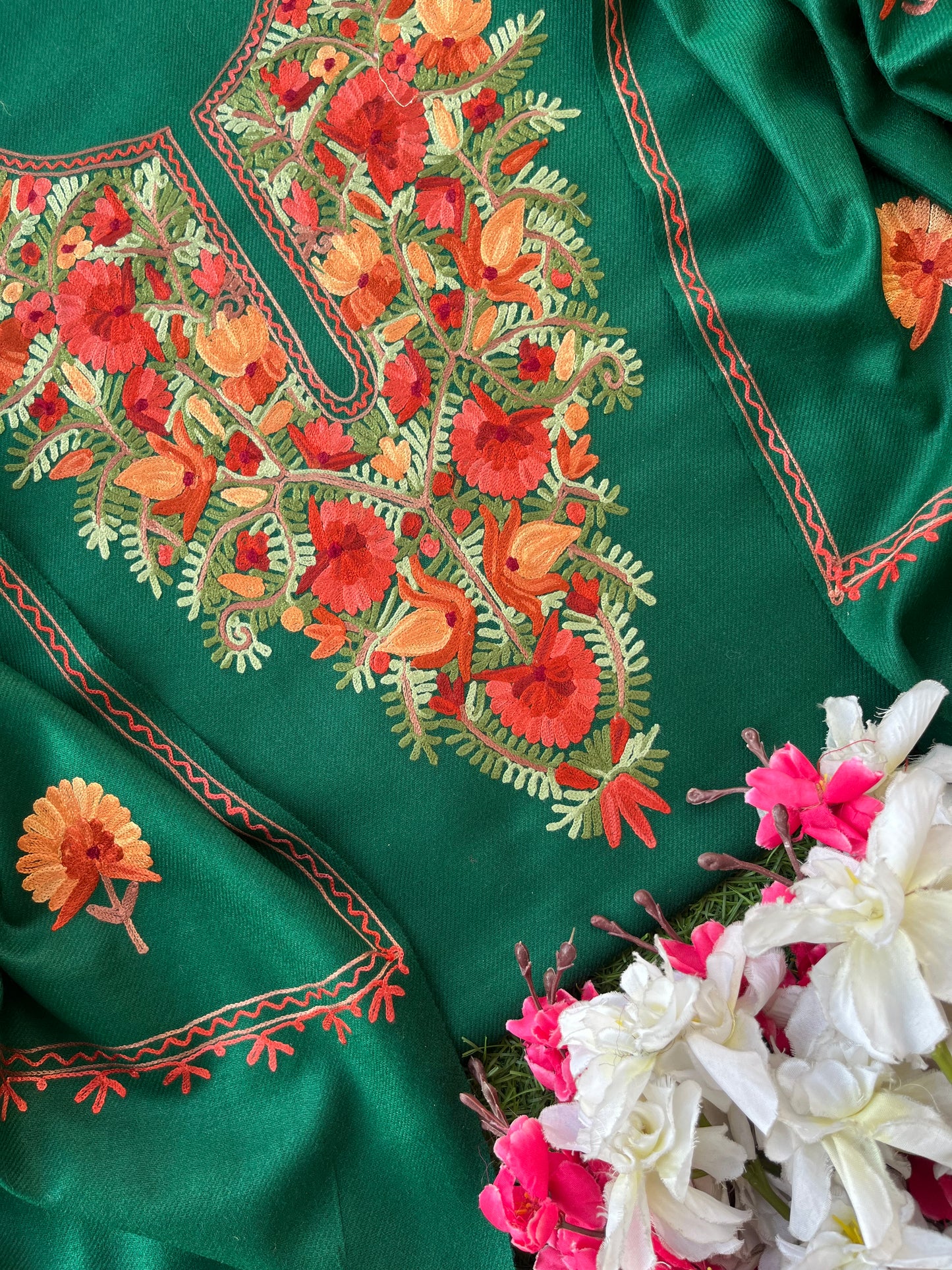 Bottle Green Woollen Aari Embroidered 3pc suit