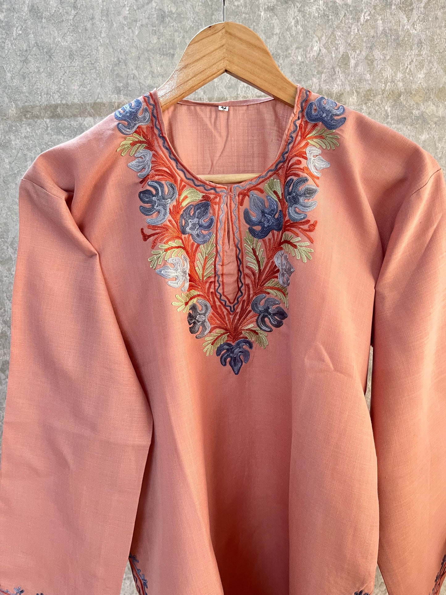 Soft Pink Cotton Aari Work Kurta