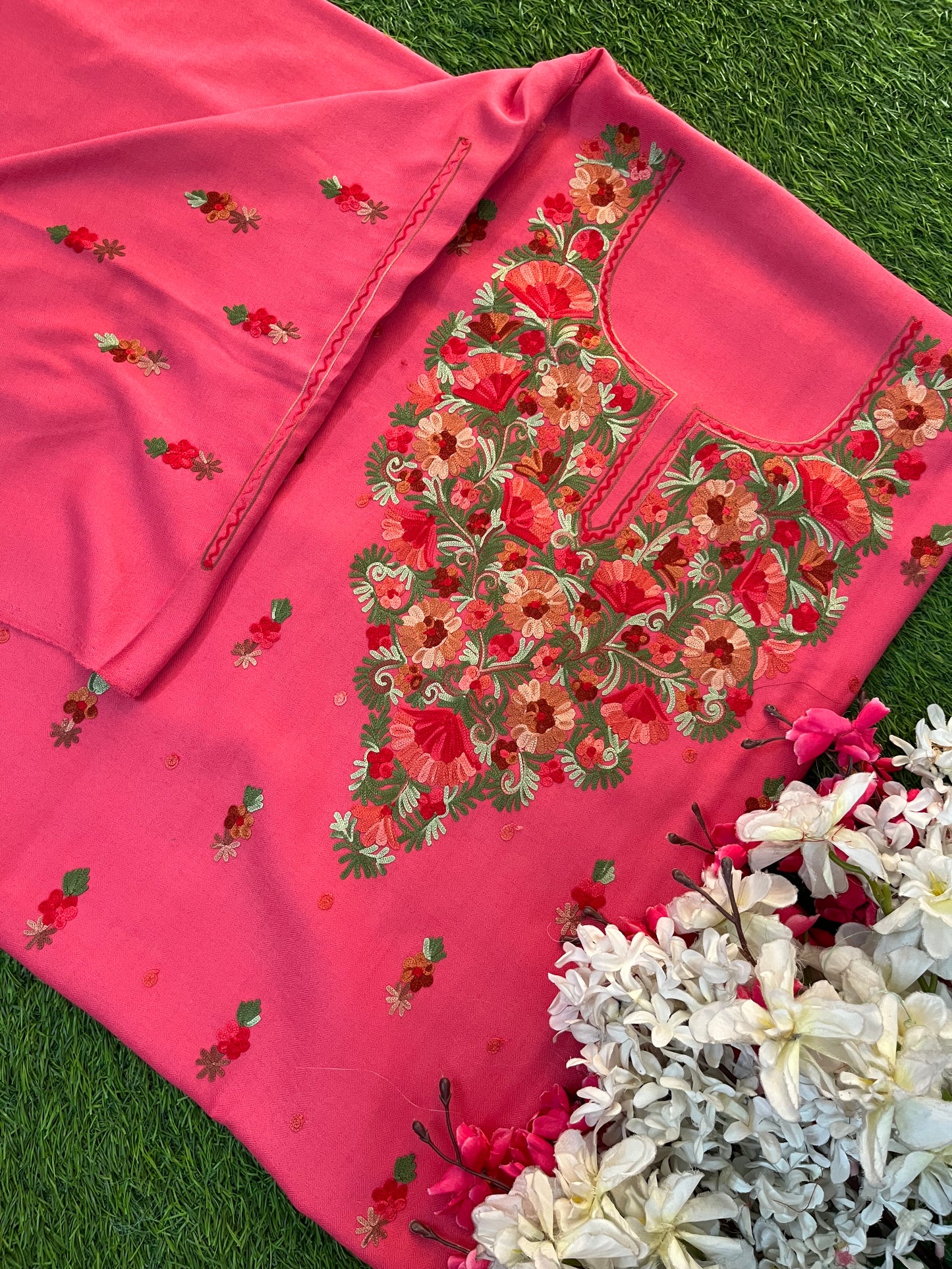Candy Pink Woollen Aari Embroidered 3pc suit