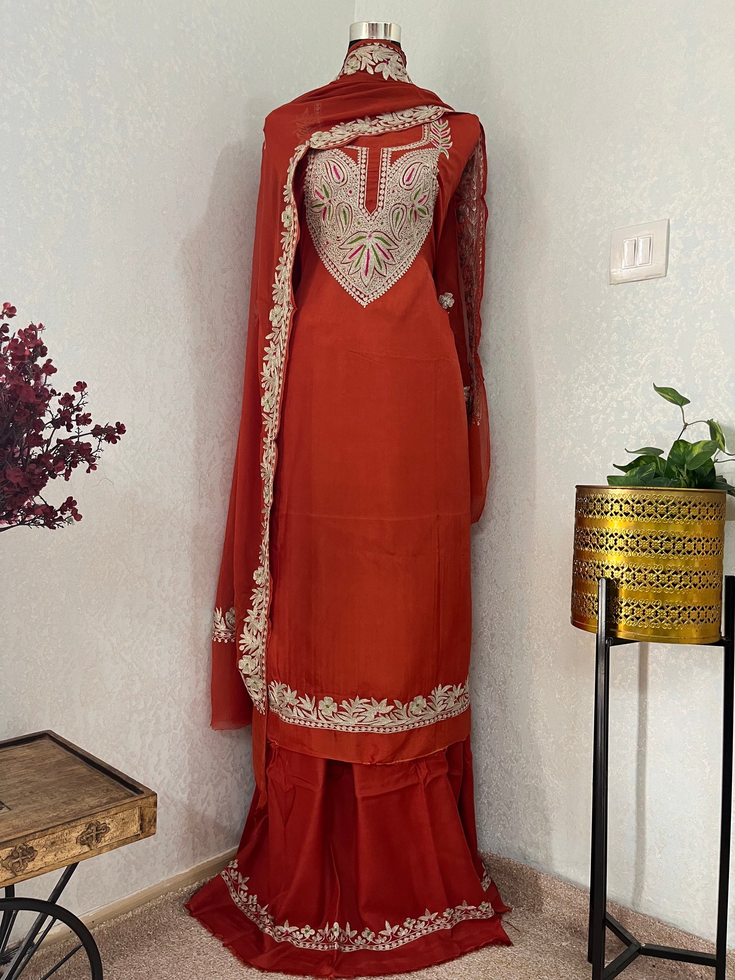 Rust Opada Silk Kashmiri Suits