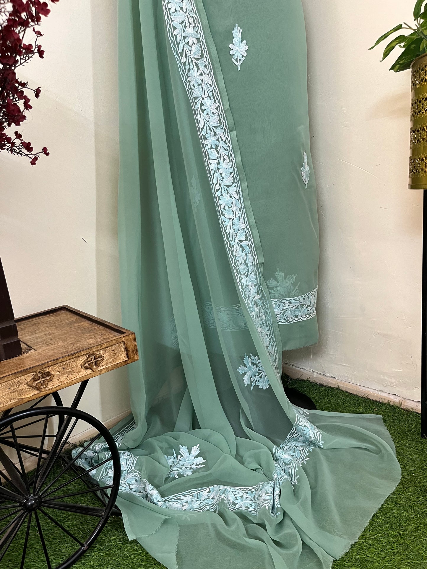 Tea Green Georgette Kashmiri Suit