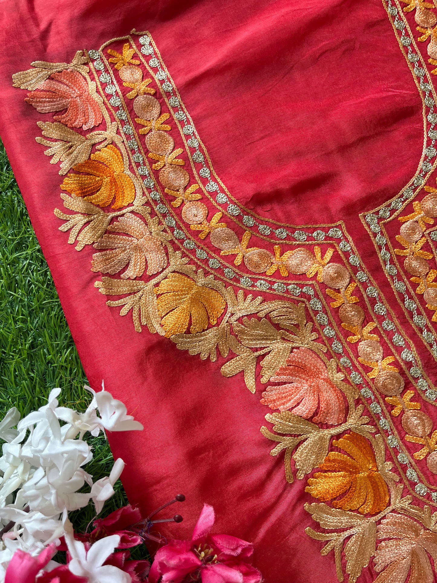 Blush Red Opada Silk Kashmiri Suit