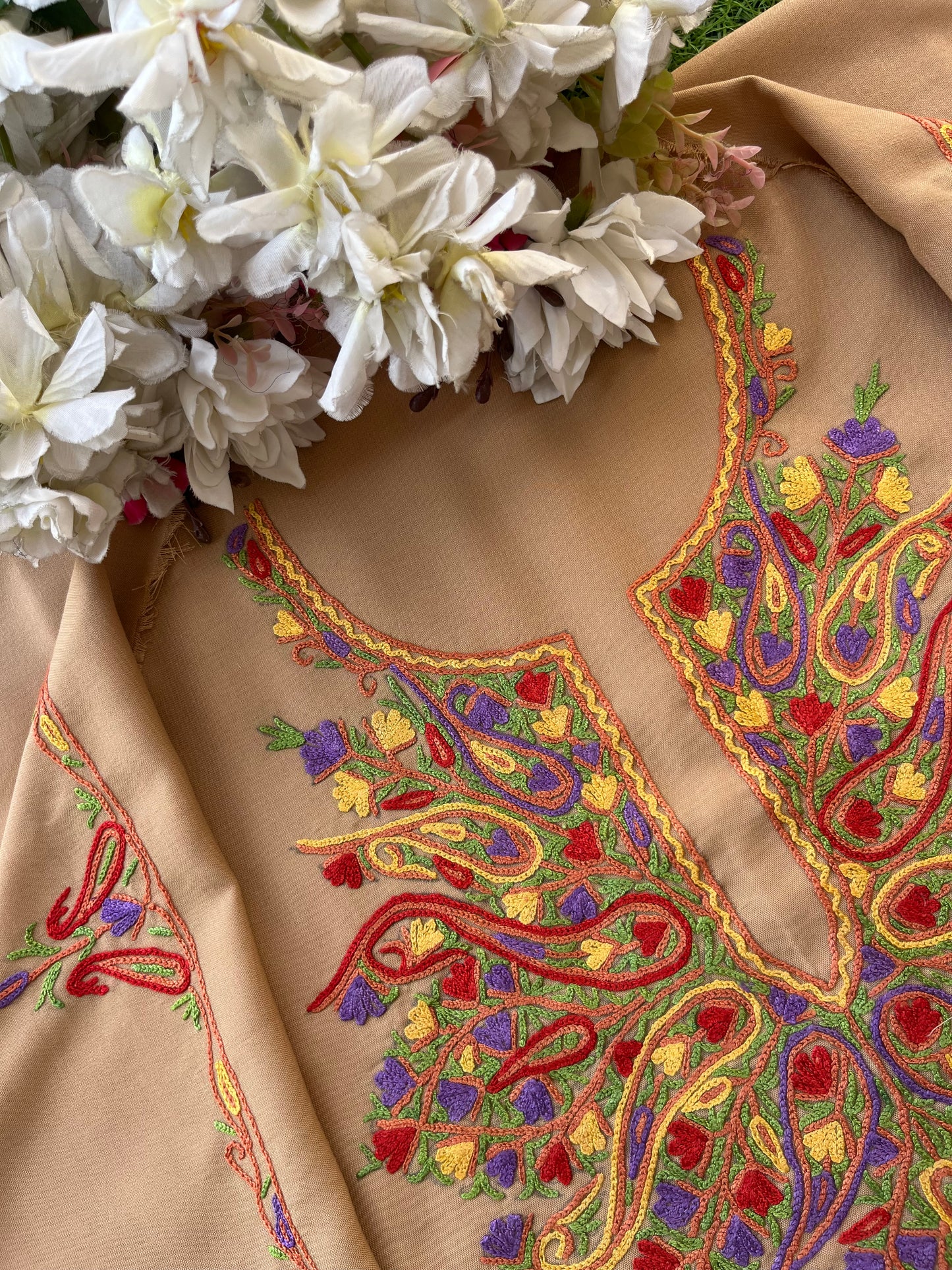 Beige Cotton Two Piece Suit (Hand Embroidered)