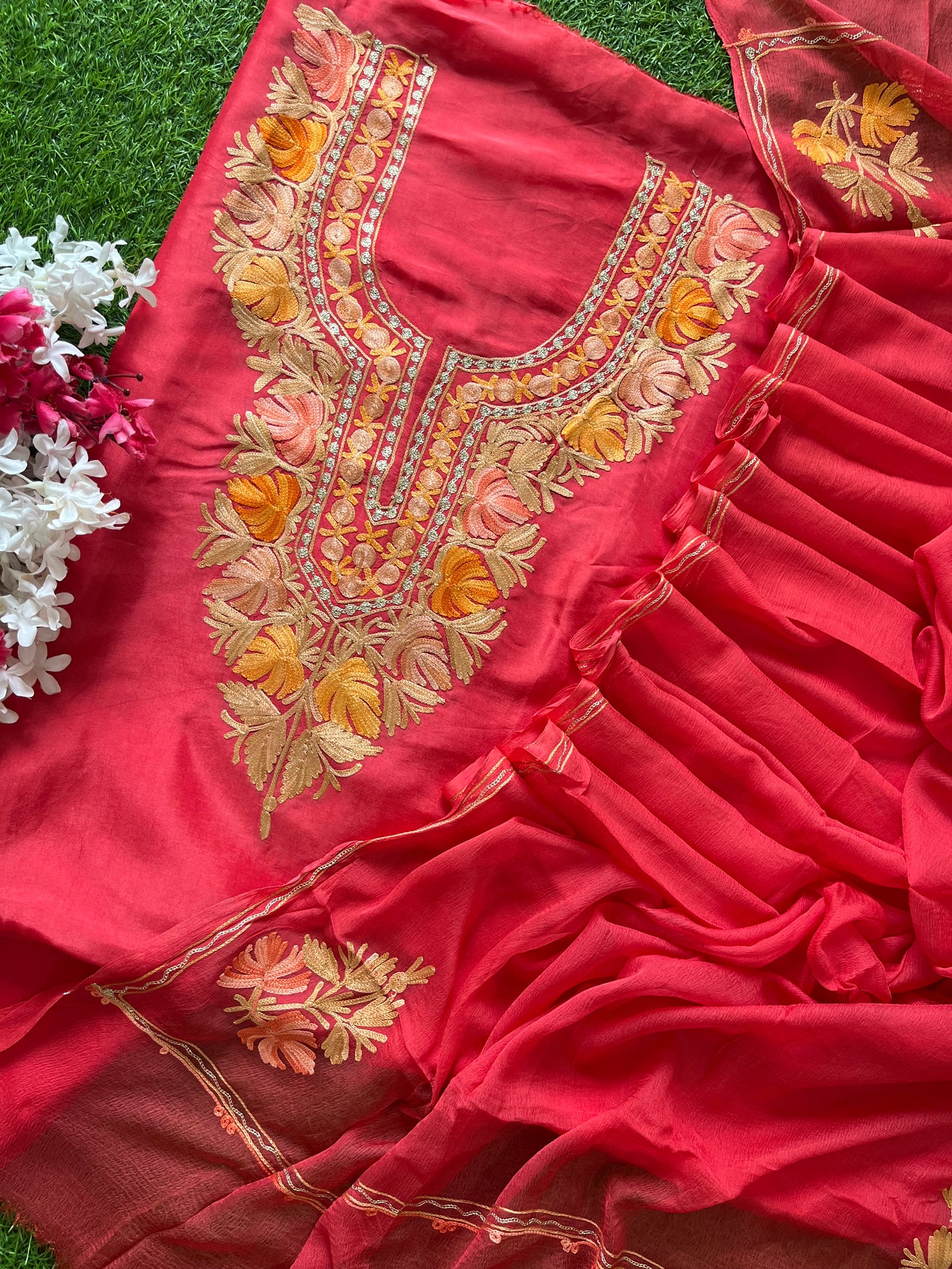 Blush Red Opada Silk Kashmiri Suit