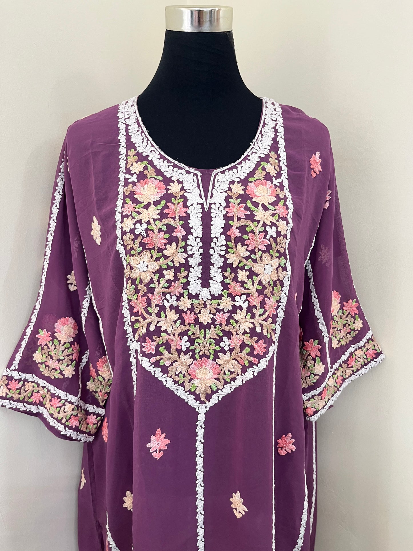 Lilac Georgette All over Work Aari Embroidered Unstitched Kurta