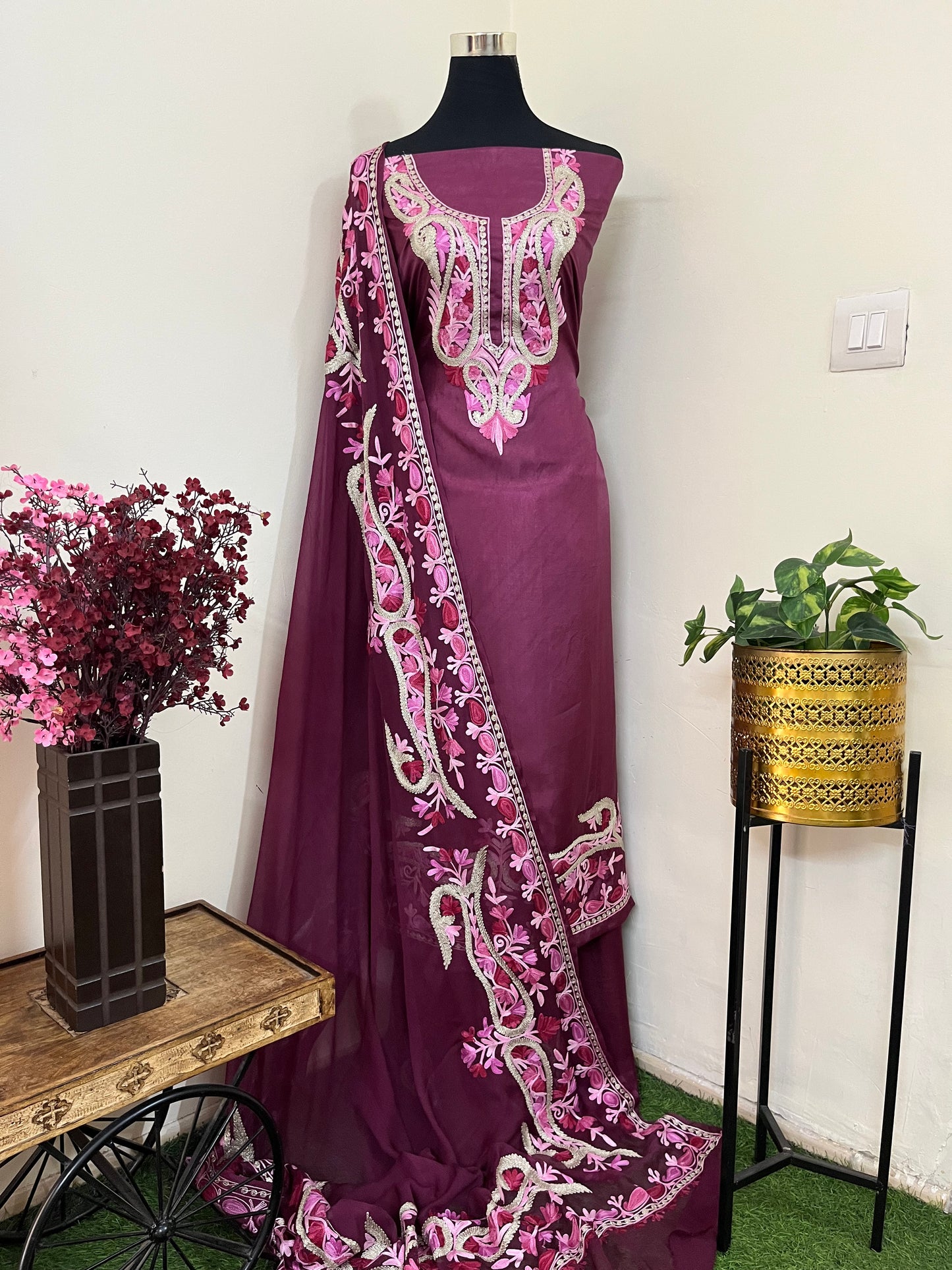 Wine Opada Silk Kashmiri Suits