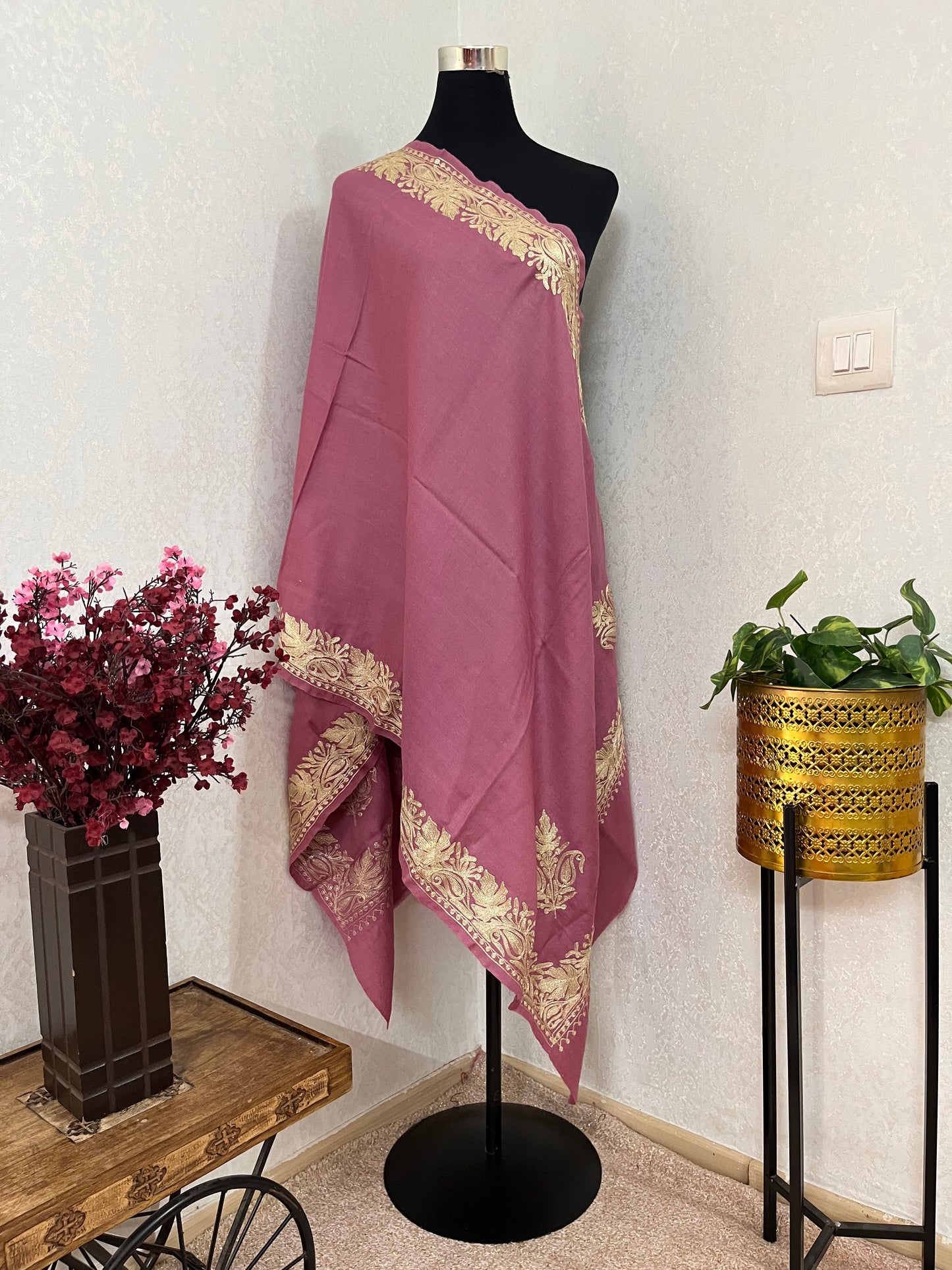 Pink Semi Pashmina Tilla stole
