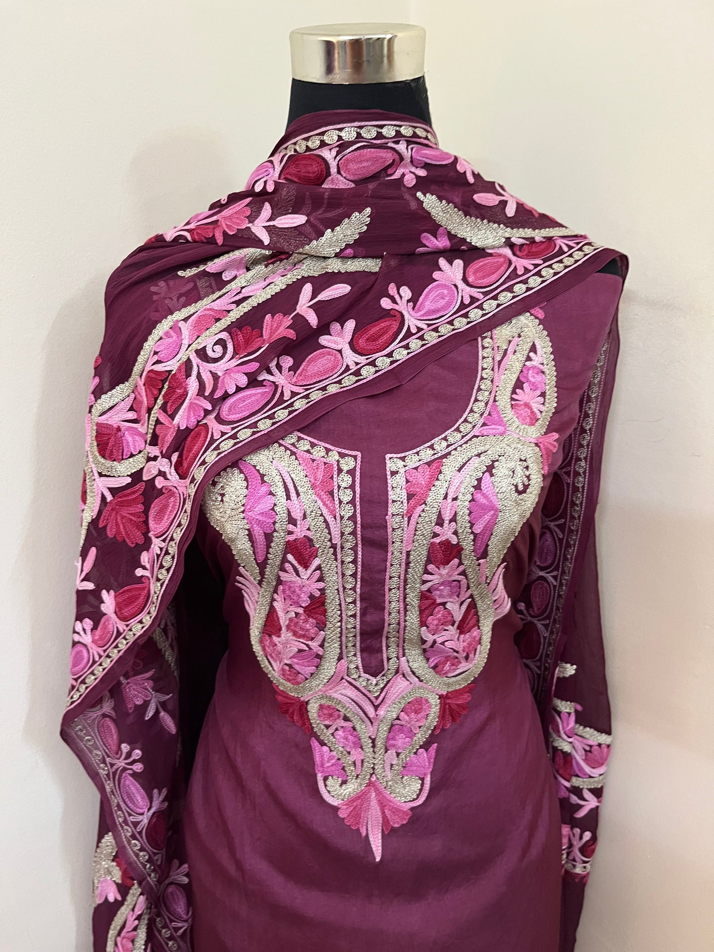 Wine Opada Silk Kashmiri Suits